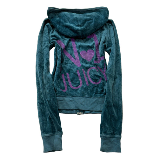 Vintage Juicy Couture N.1 Juicy Women's Teal Velour Zip-Up Hoodie Pockets Size S