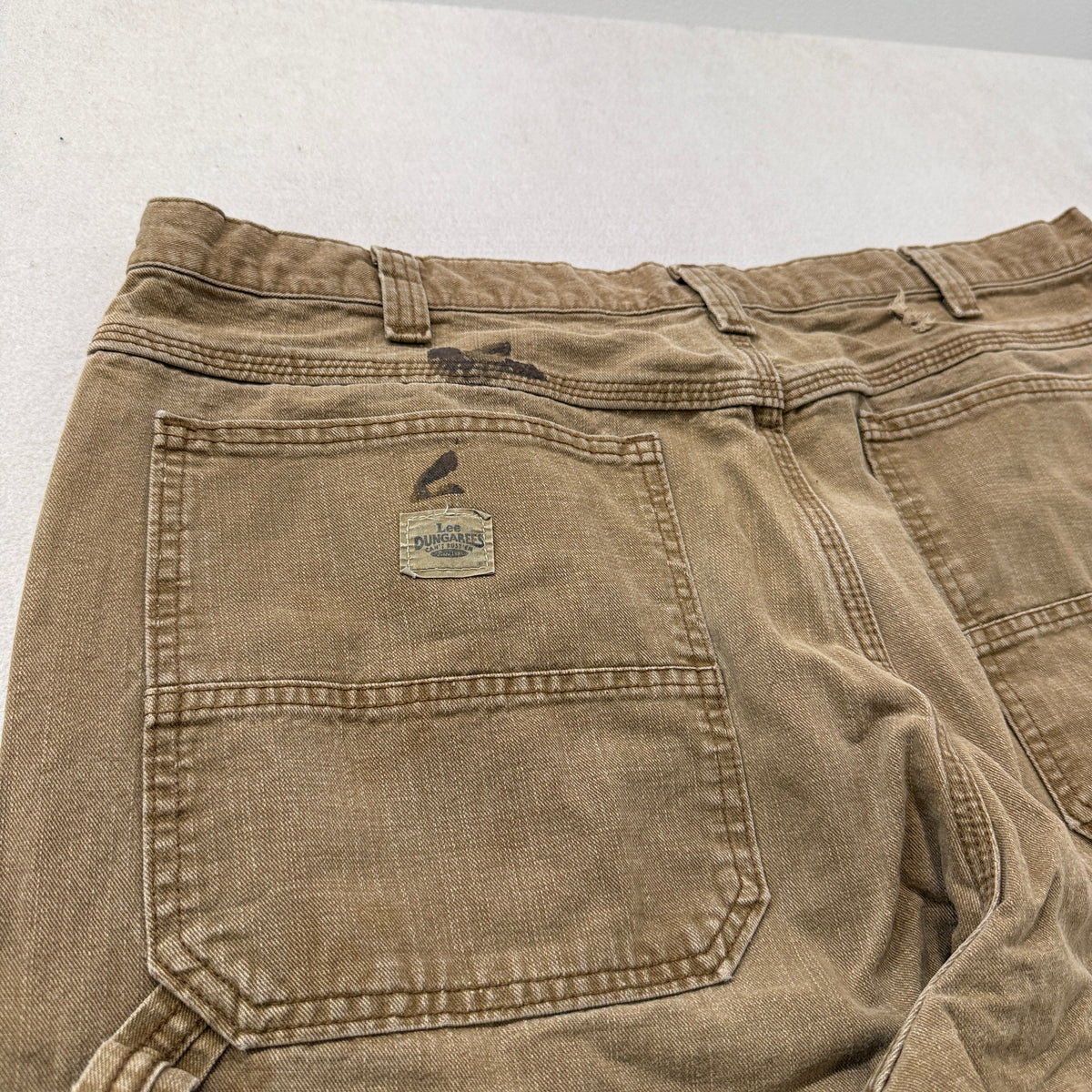 Lee Dungarees Men's Khaki Canvas Carpenter Pants Pockets Workwear Y2K Size W38