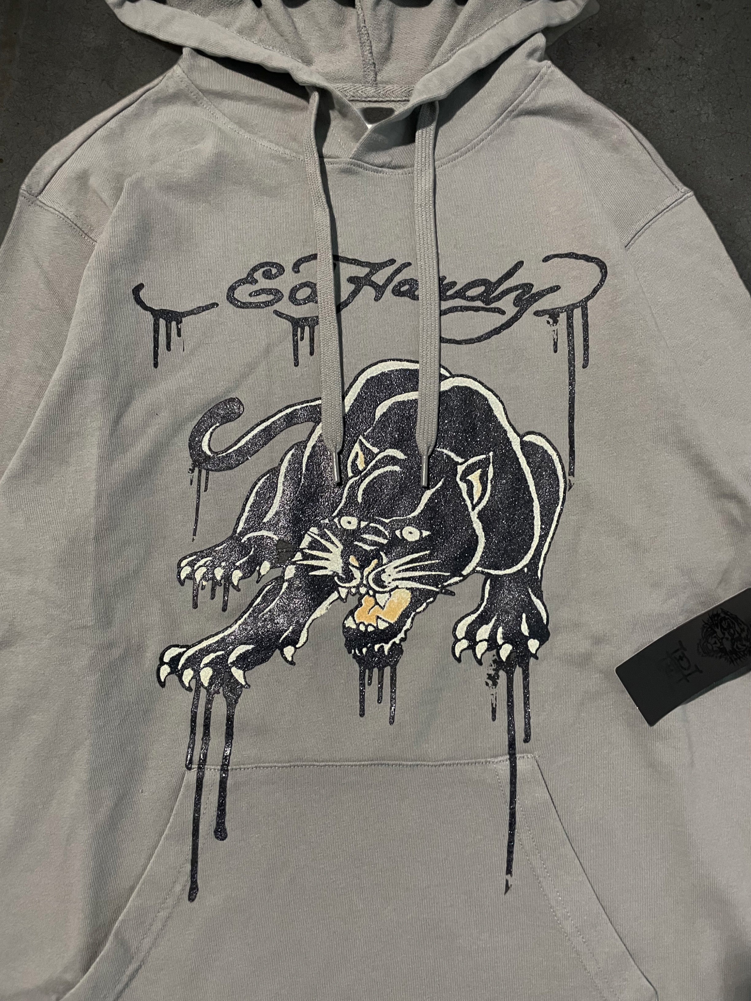 Ed Hardy “Crouching Panther” Grey Glitter Hoodie