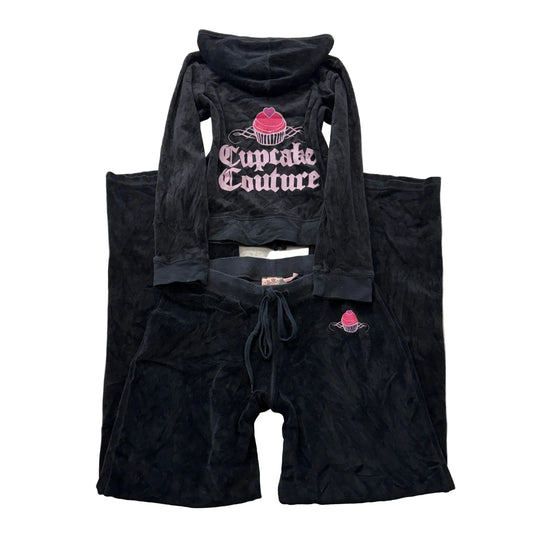 Vintage Juicy Couture Cupcake Couture Women's Black Velour Tracksuit Set Size S
