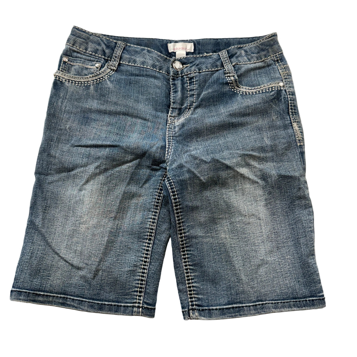 Xhilaration Bermuda Denim Shorts Women's Medium Wash Flap Pockets Size XL photo 1