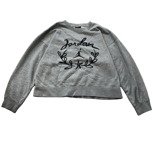 Jordan Women's Grey Fleece Sweatshirt Long Sleeve Crewneck Casual Graphic Size S
