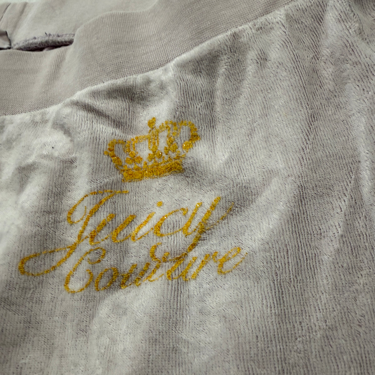 Juicy Couture Womens Very Light Pink Velour Flared Track Pants Glitter Logo - XL