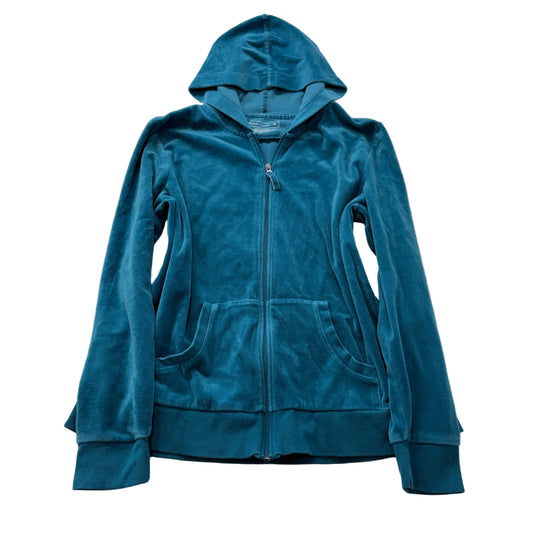 Tek Gear Women's Teal Blue Velour Full Zip Hoodie Pockets Loungewear Size XL