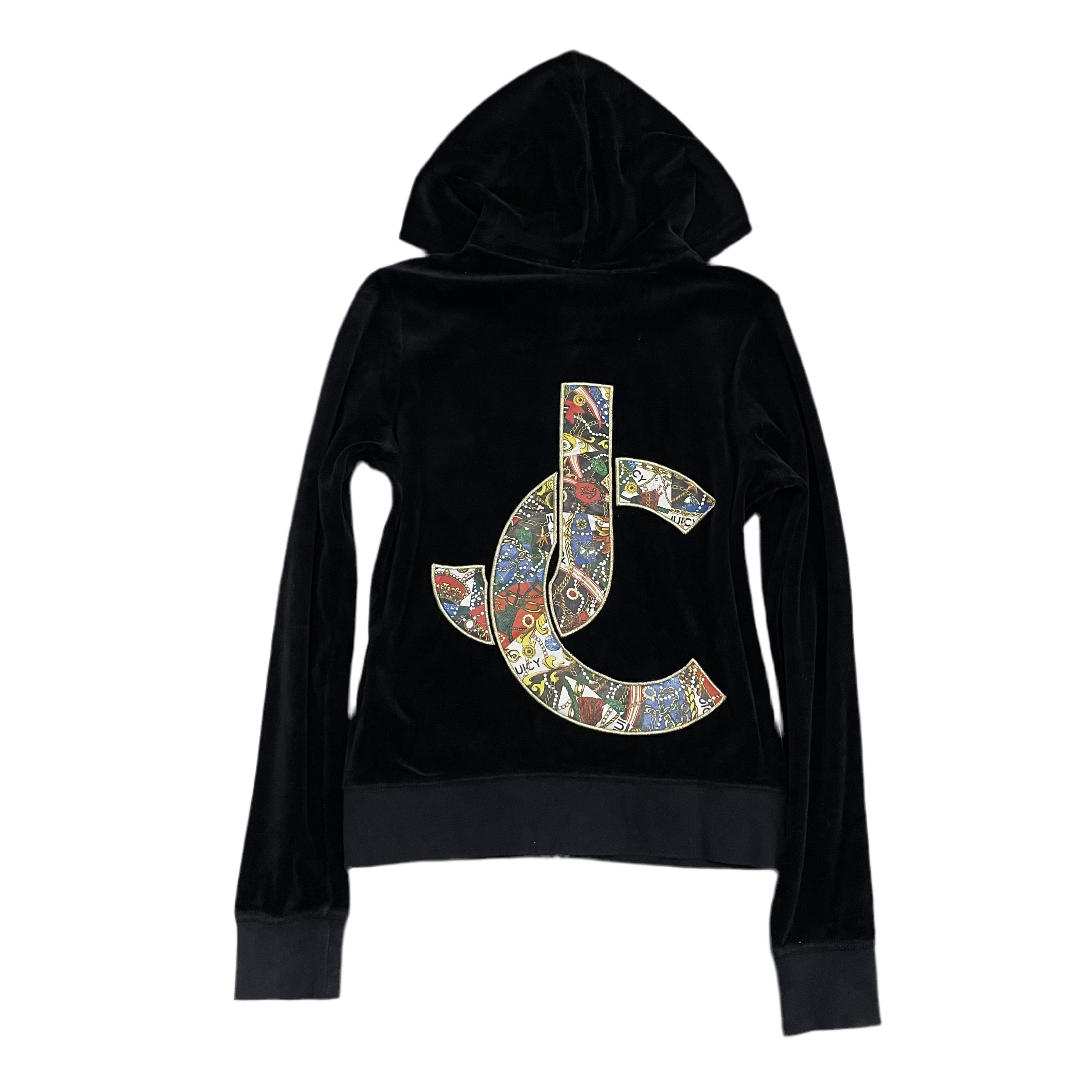 Vintage Juicy Couture Embroidered JC Black Velour Zip Up Hoodie sz M