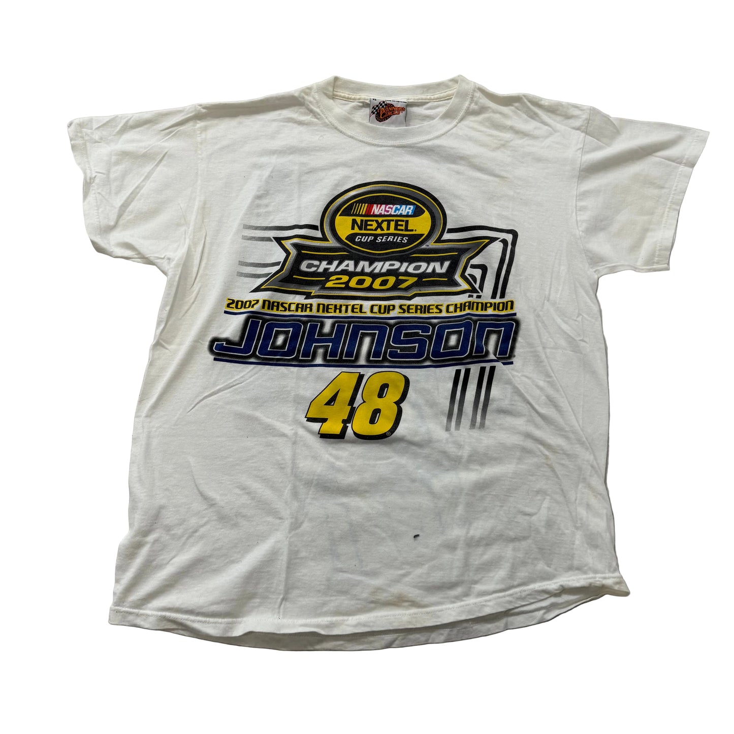 Jimmie Johnson #48 NASCAR 2007 Champion White Cotton T-Shirt Nextel Cup Size XL