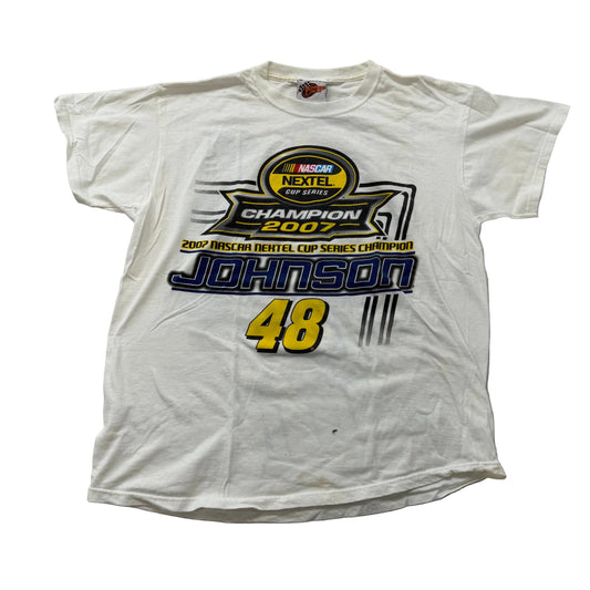Jimmie Johnson #48 NASCAR 2007 Champion White Cotton T-Shirt Nextel Cup Size XL