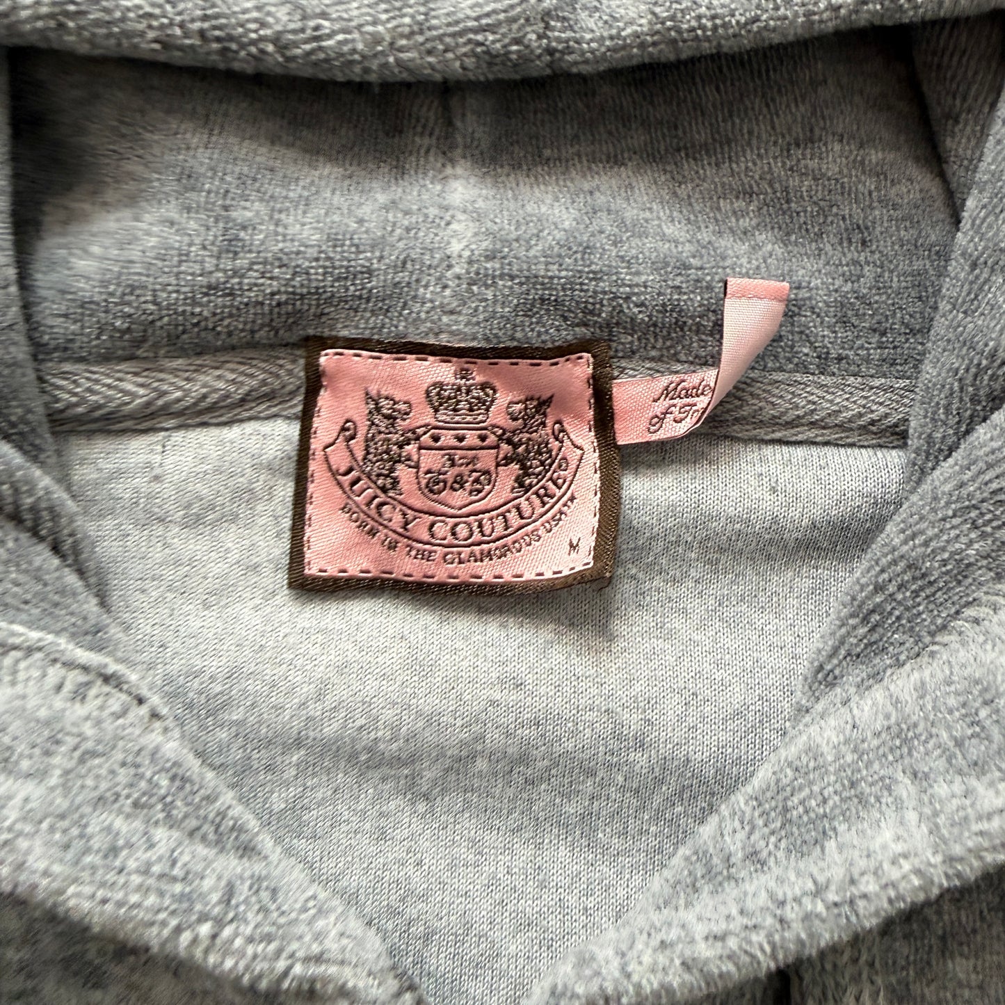 Juicy Couture Women's Grey Velour Zip-Up Hoodie Drawstring Pockets Y2K Size M
