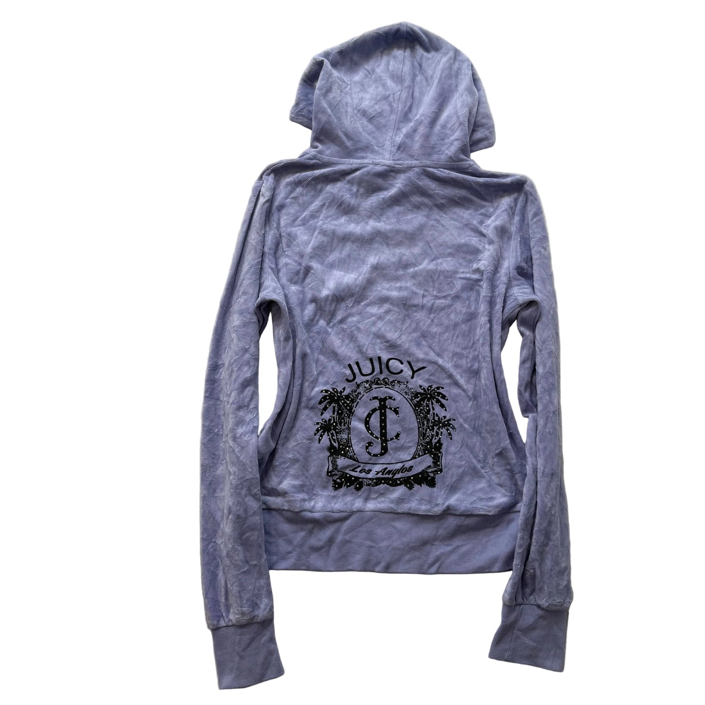 Juicy Couture Los Anglos Lavender Velour Zip-Up Hoodie Rhinestone Pockets Size M