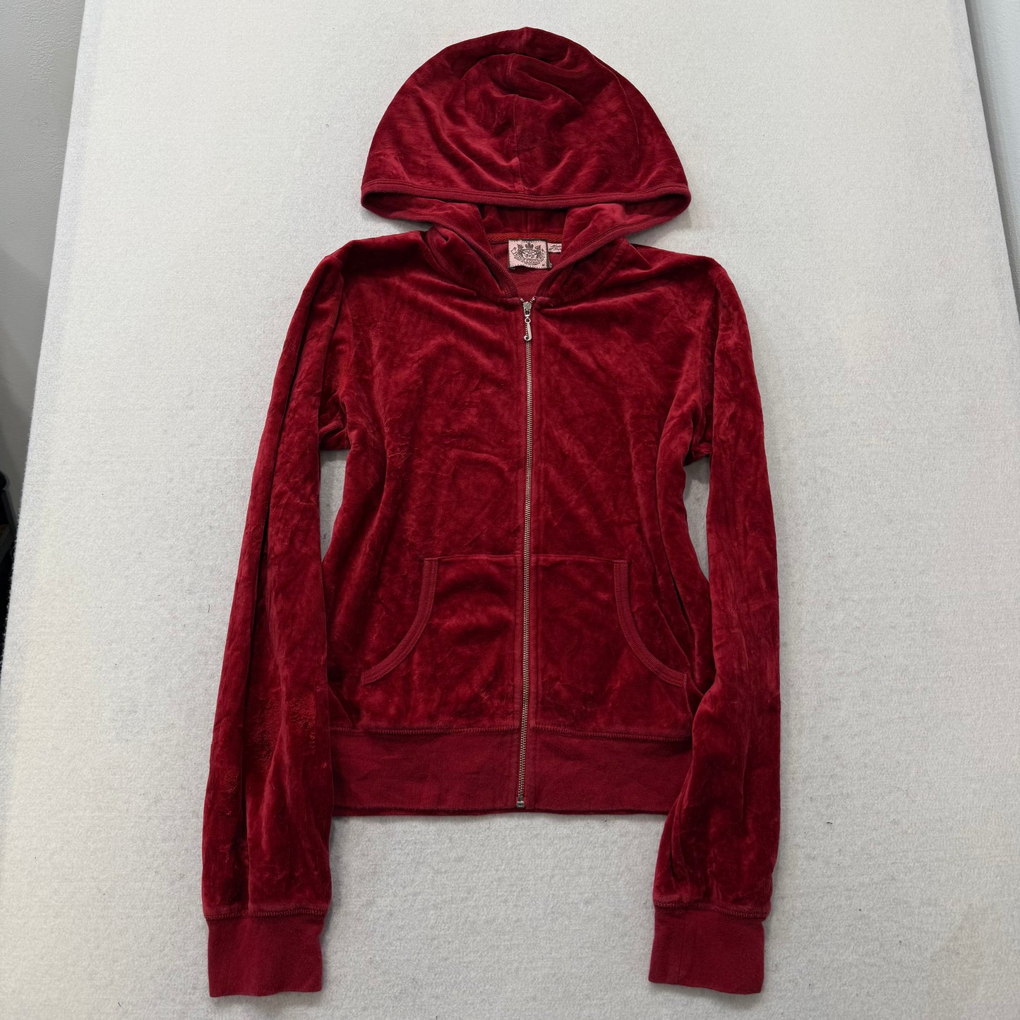 Juicy Couture Ruby Red Velour Tracksuit Set Zip-Up Hoodie & Flared Pant Size S/M