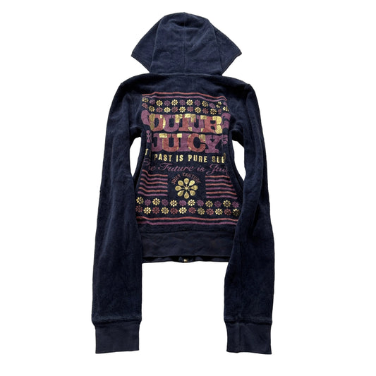 Juicy Couture The Past is Pure Sugar Womens Navy Terry Cloth Full Zip Hoodie - P