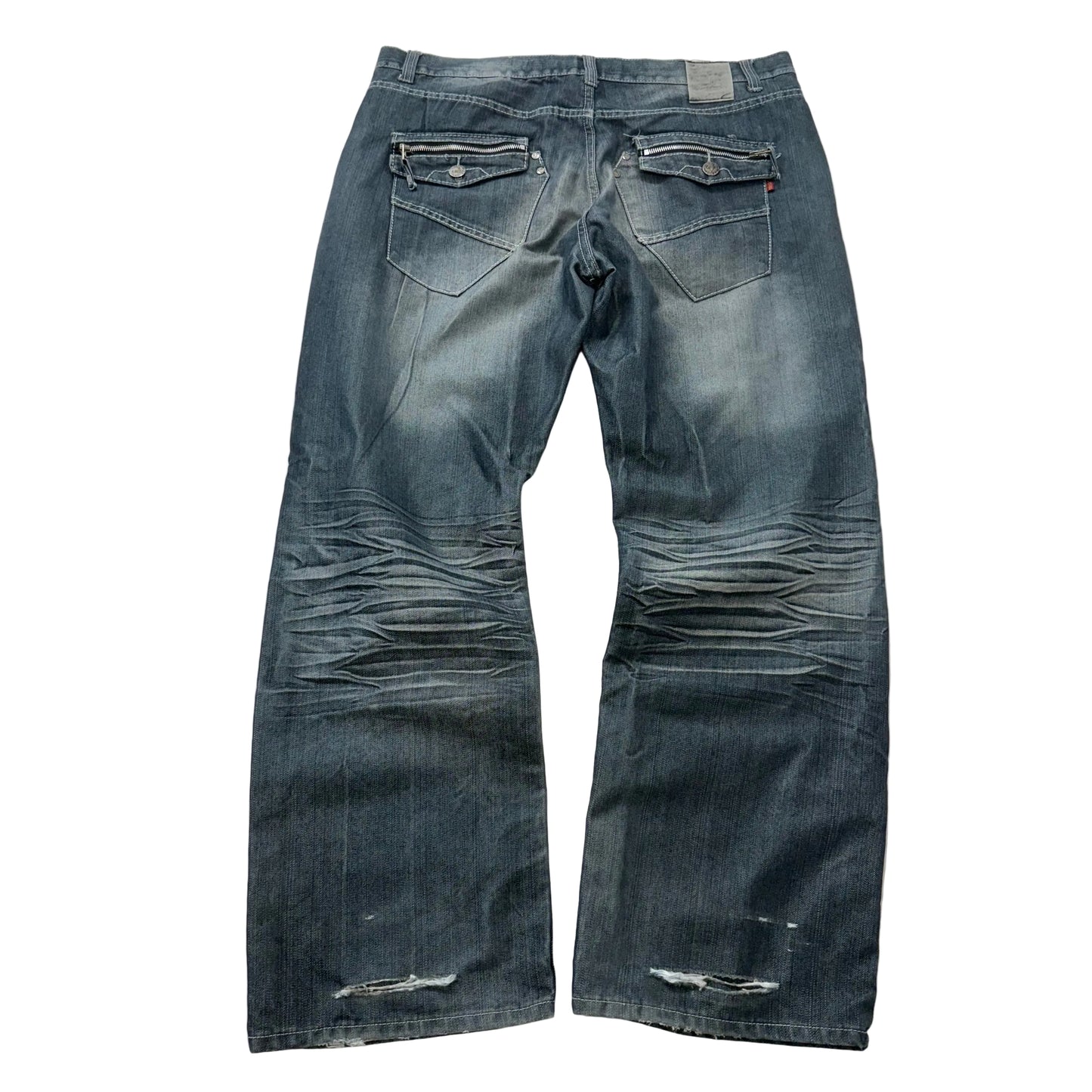 GS115 Men Medium Wash Blue Denim Straight Wide Leg Jeans Zip Flap Pocket Size 40