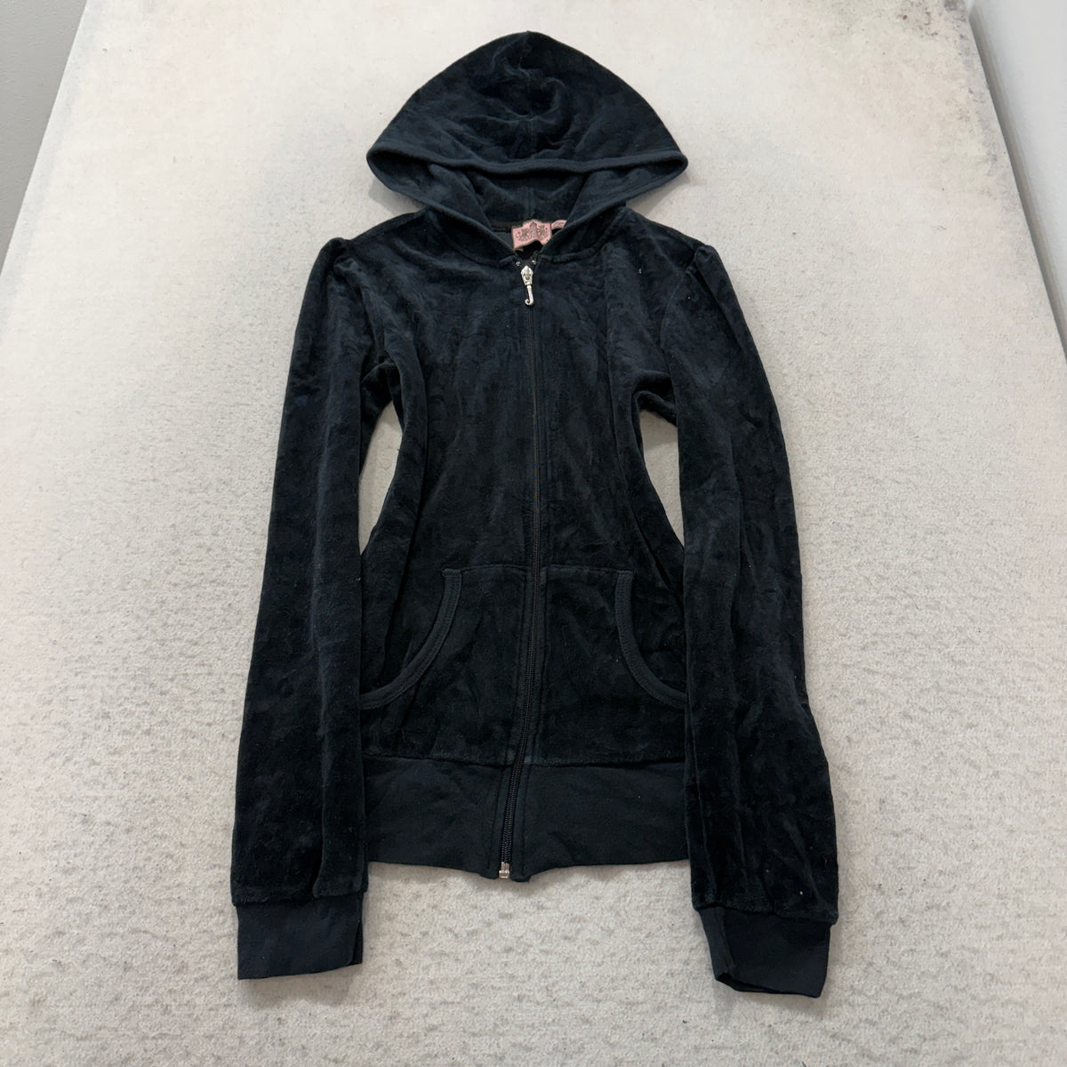 Vintage Juicy Couture Scottie Dogs Women's Black Velour Zip-Up Hoodie Y2K Size S