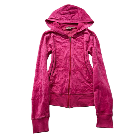 Vintage Juicy Couture Women's Pink Velour Zip-Up Hoodie Pockets Classic Size M
