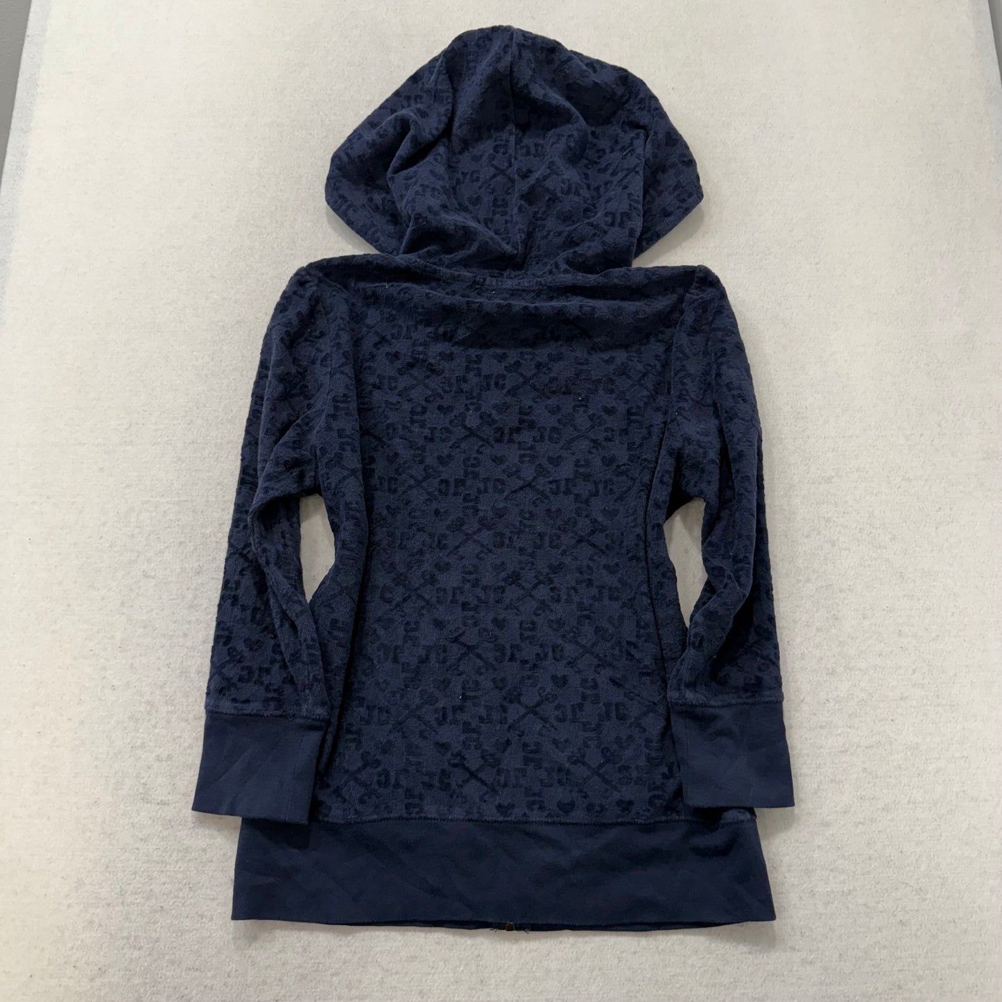 Vintage Juicy Couture Navy Monogram Embellished Terrycloth Zip Up Hoodie Size S