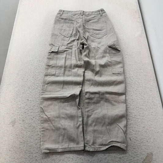 Men's Light Grey Cargo Pants Wide Leg Flap Pockets ZIp-Fly Size W28
