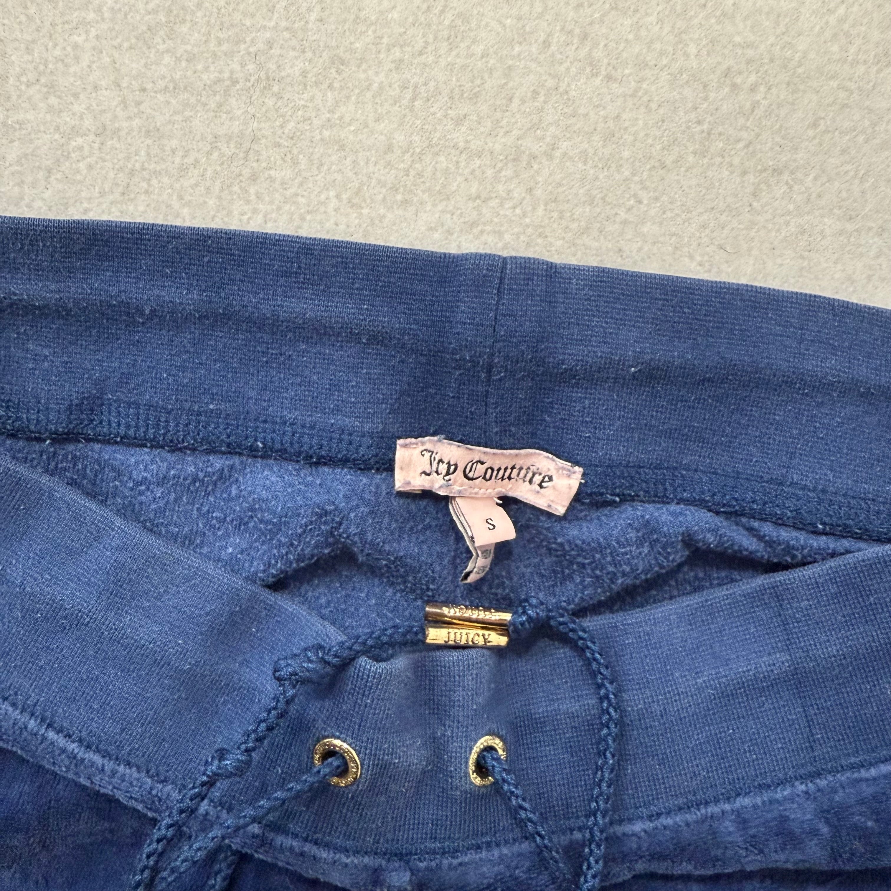 Vintage Juicy Couture Royal Blue Drawstring Flare Velour Pants Size S