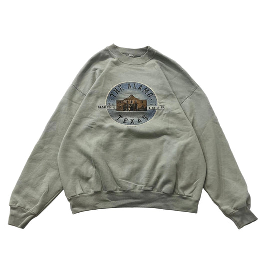 VTG The Alamo Texas Mens Sage Green Pullover Sweatshirt Graphic Crewneck Size XL