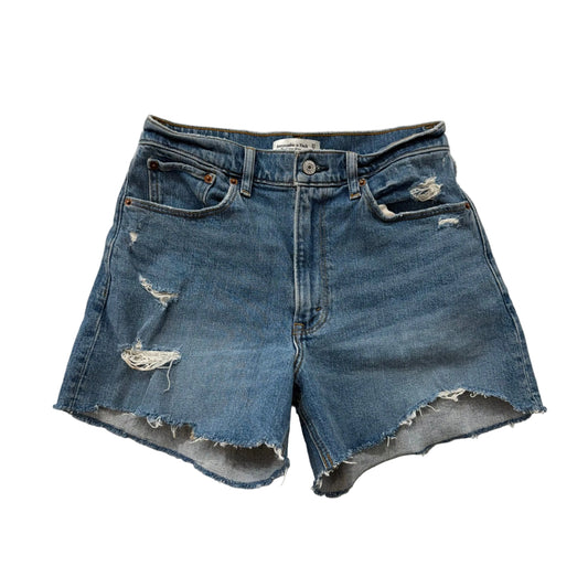 Abercrombie & Fitch Curve Love Women Medium Blue Denim Distressed Shorts Size 28