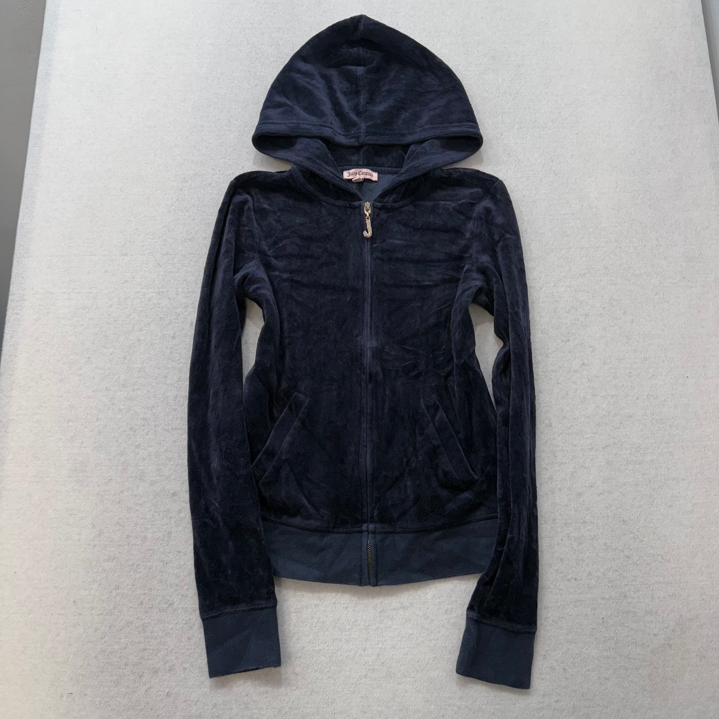 Juicy Couture Navy Blue Velour Tracksuit Set Zip Up Hoodie & Pant Graphic Size S