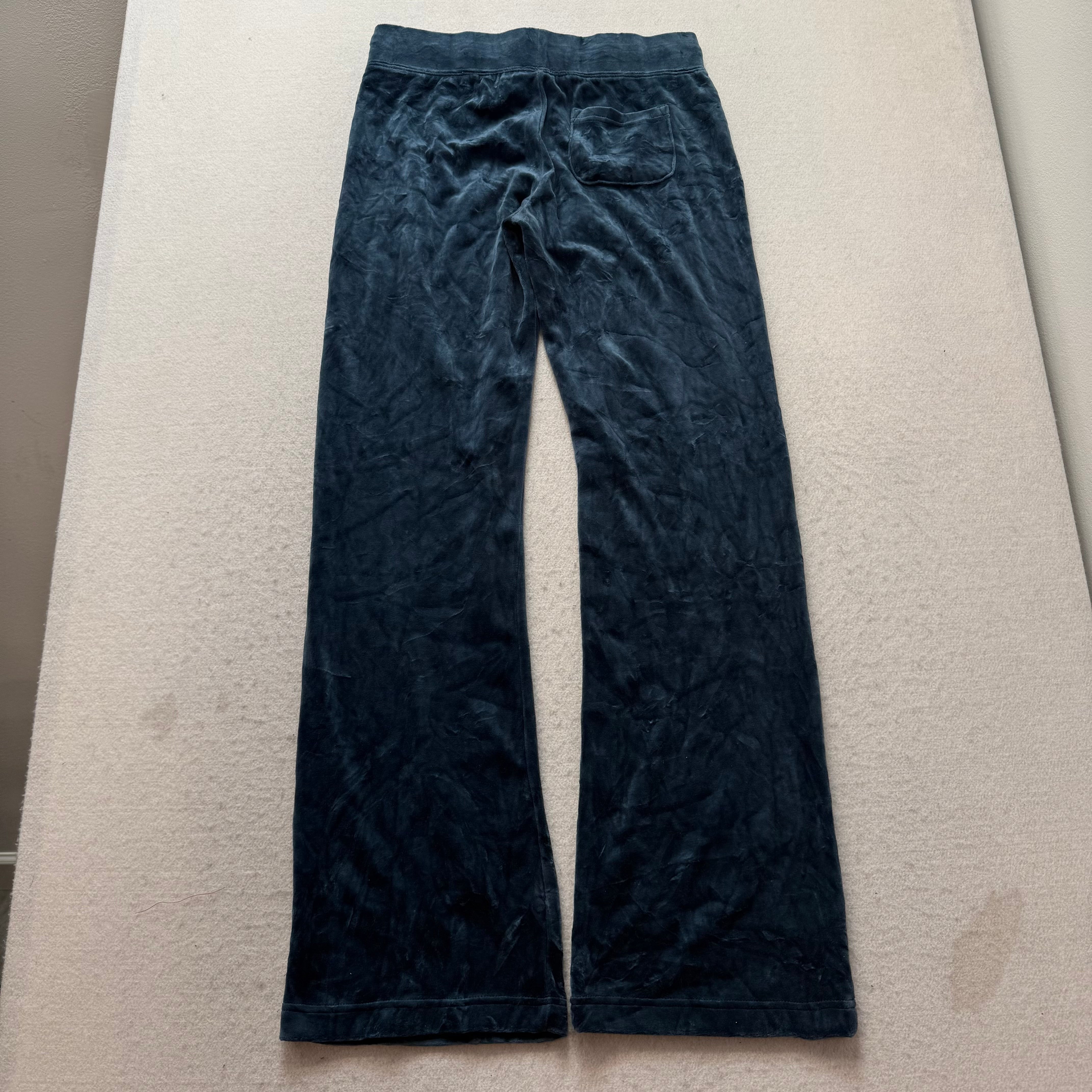 Juicy Couture Women's Regal Blue Velour Flared Track Pants Drawstring Size XL