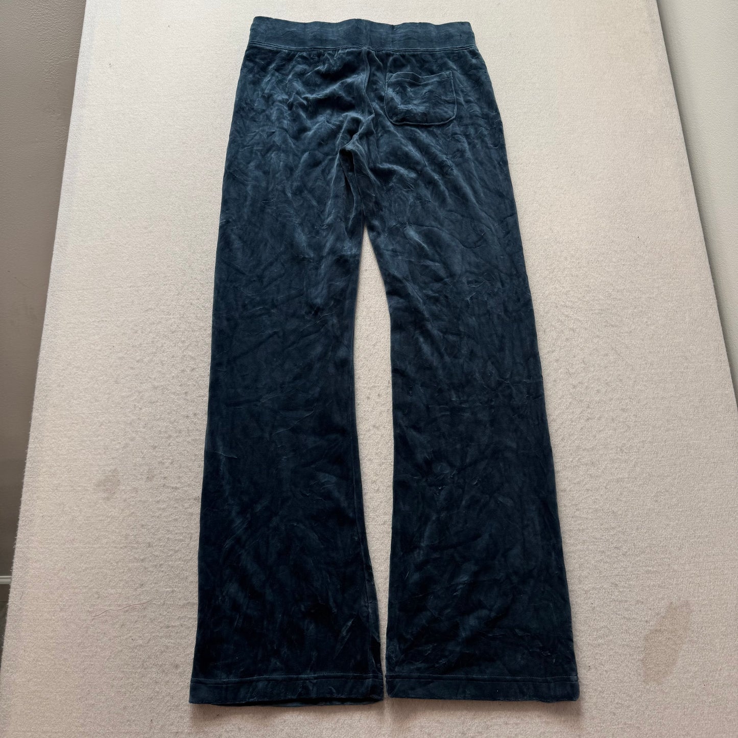 Juicy Couture Women's Regal Blue Velour Flared Track Pants Drawstring Size XL