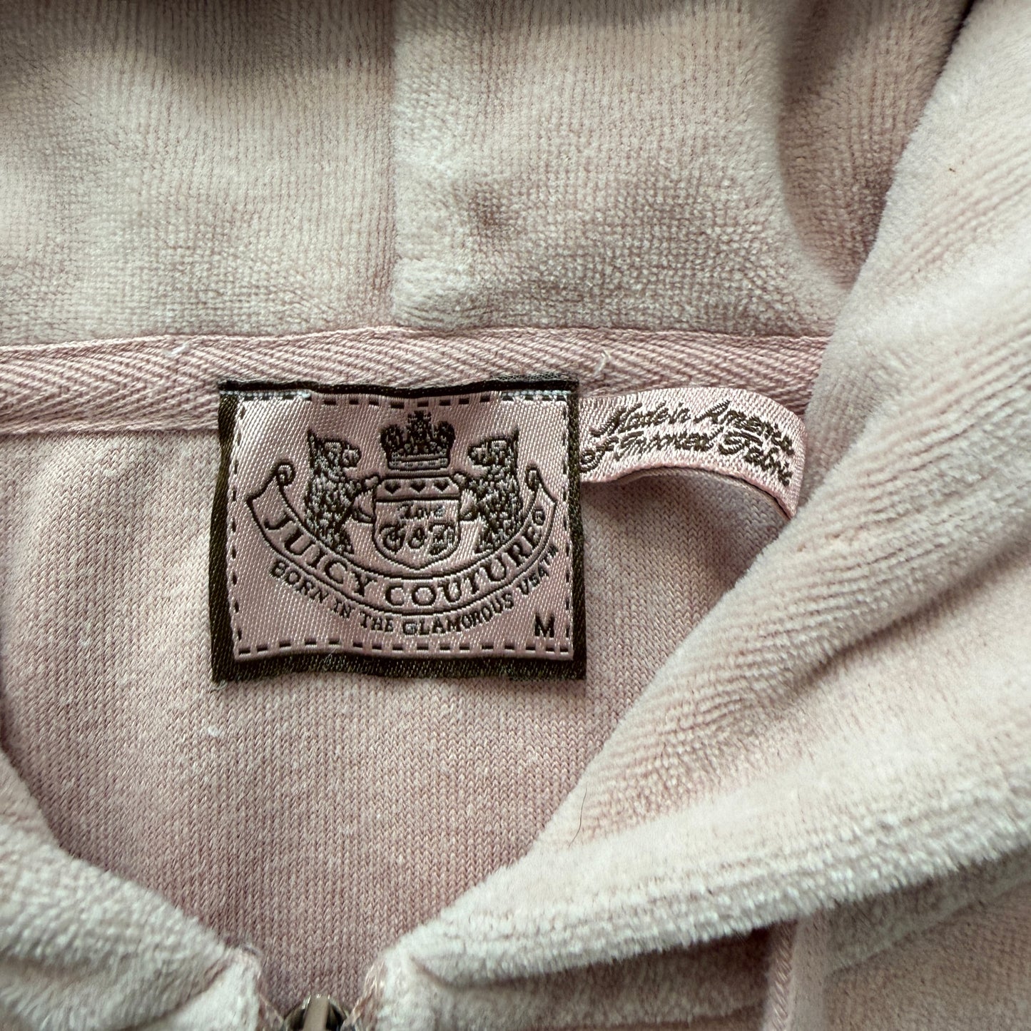 Juicy Couture Women's Dusty Rose Velour Zip-Up Hoodie Drawstring Pocket Size M