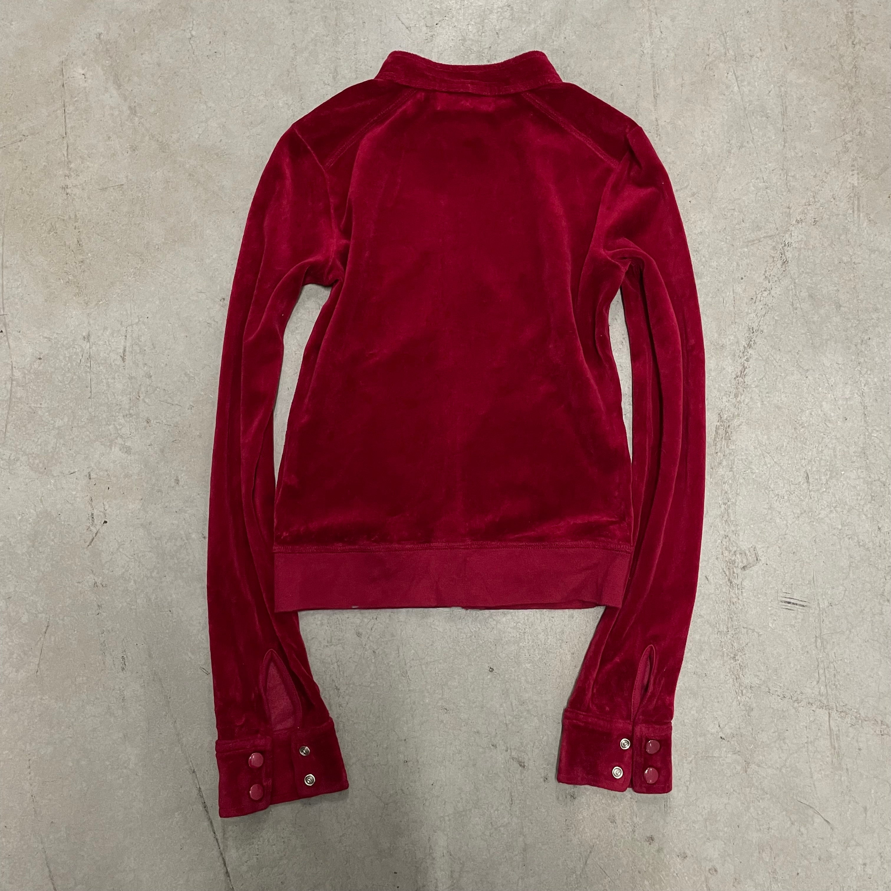 RED SNAP COLLAR VELOUR JACKET SIZE SMALL