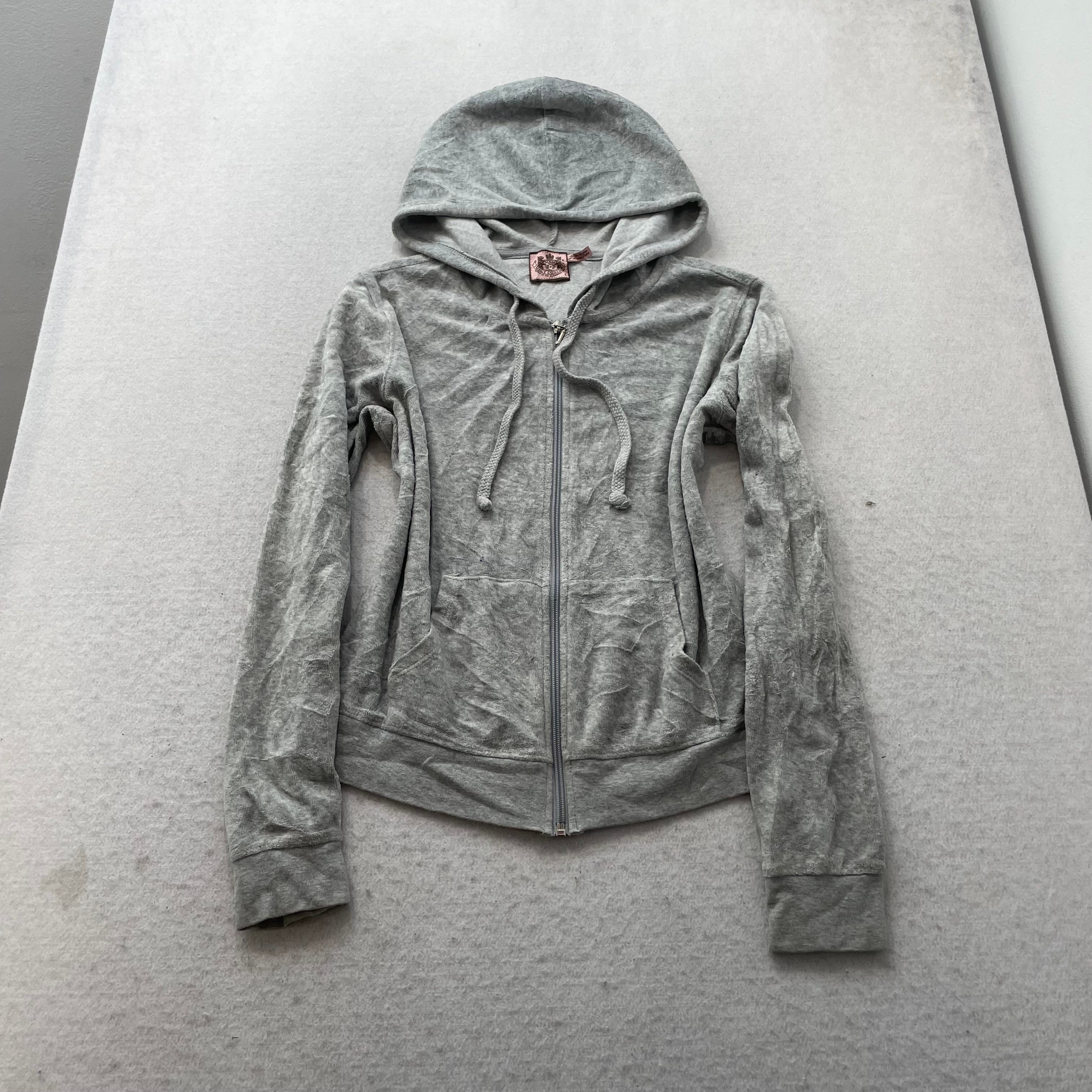 Vtg Juicy Couture Women's Heather Grey Velour Tracksuit Set Hoodie & Pant Size S
