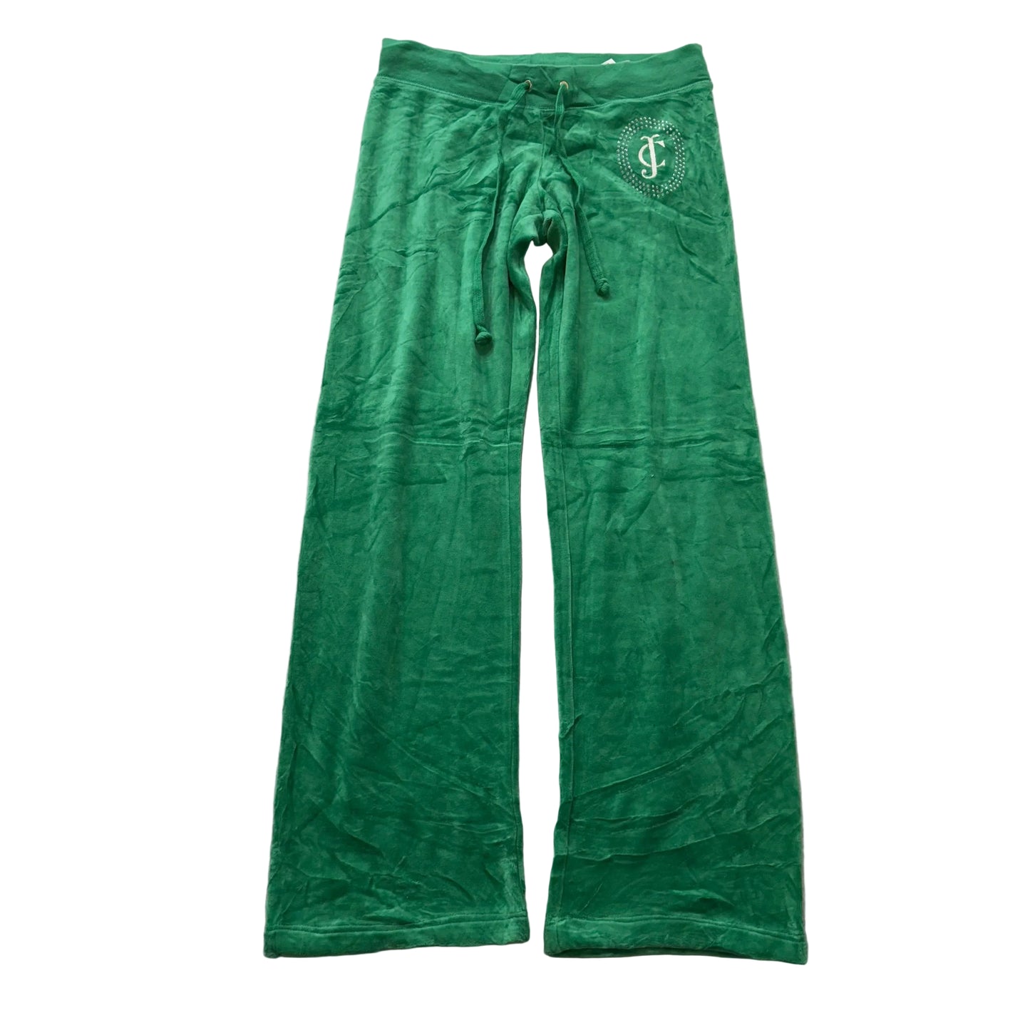 Juicy Couture Womens Kelly Green Velour Flare Track Pant Rhinestone Logo Size XS
