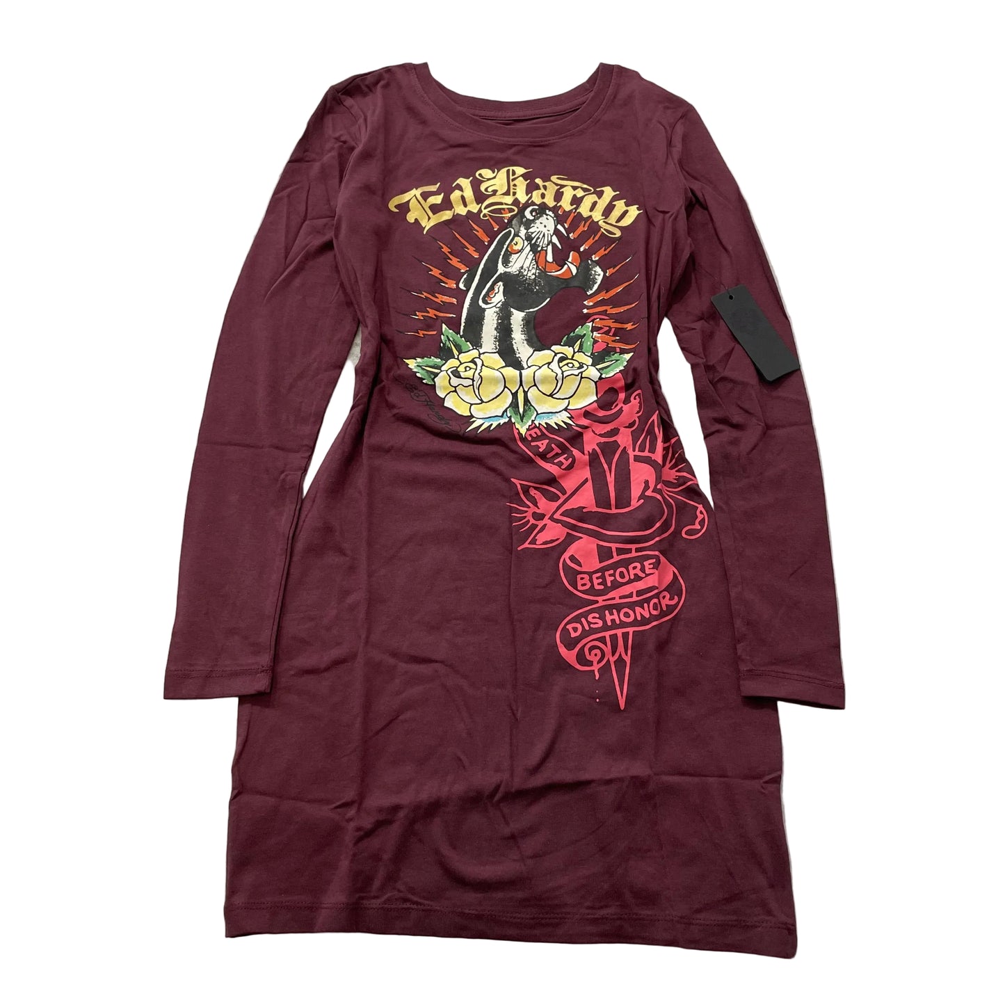 Ed Hardy Panther Dagger Death Before Dishonor Women's Burgundy Mini Dress Size S