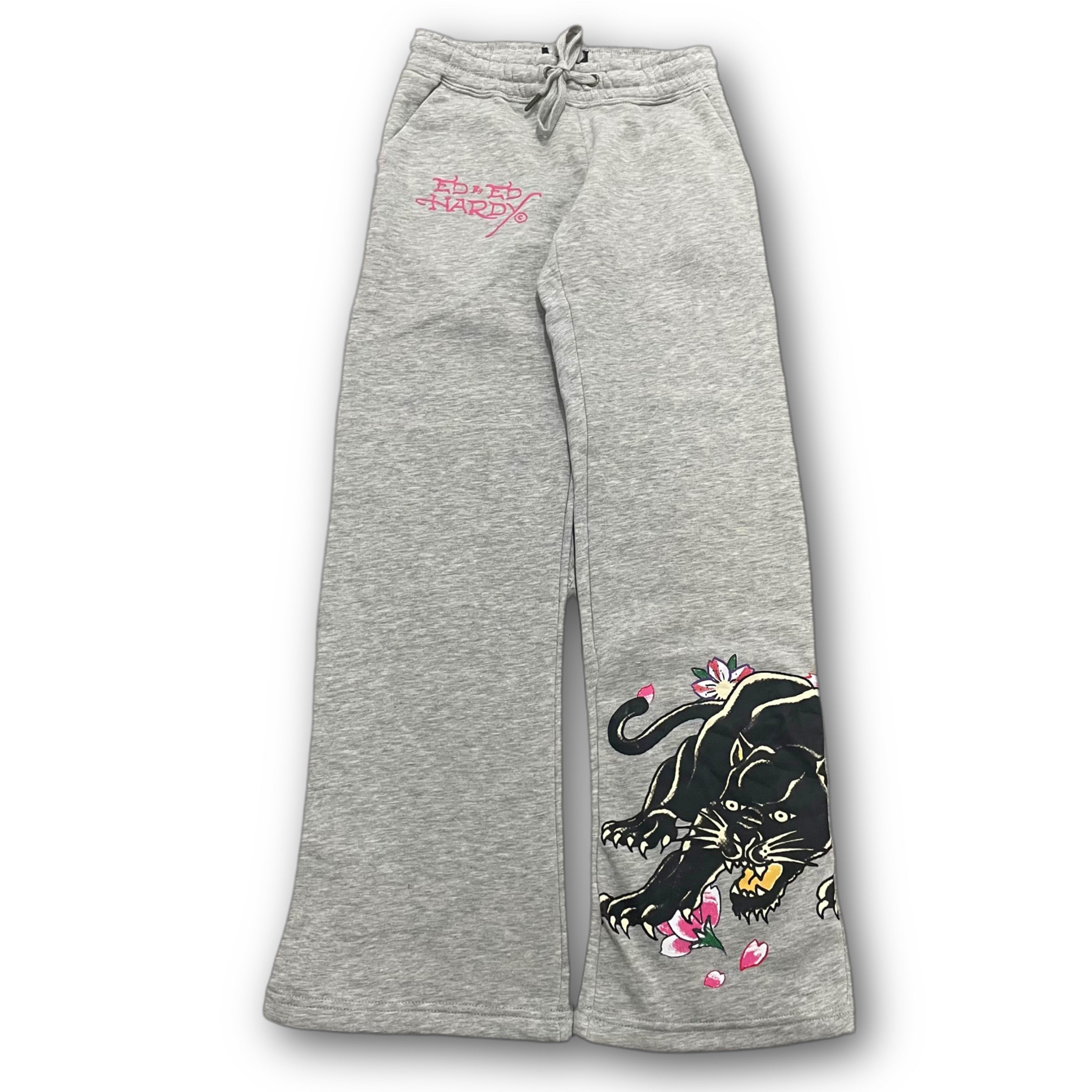 ED HARDY “Panther Rose” GREY FLARED PANTS