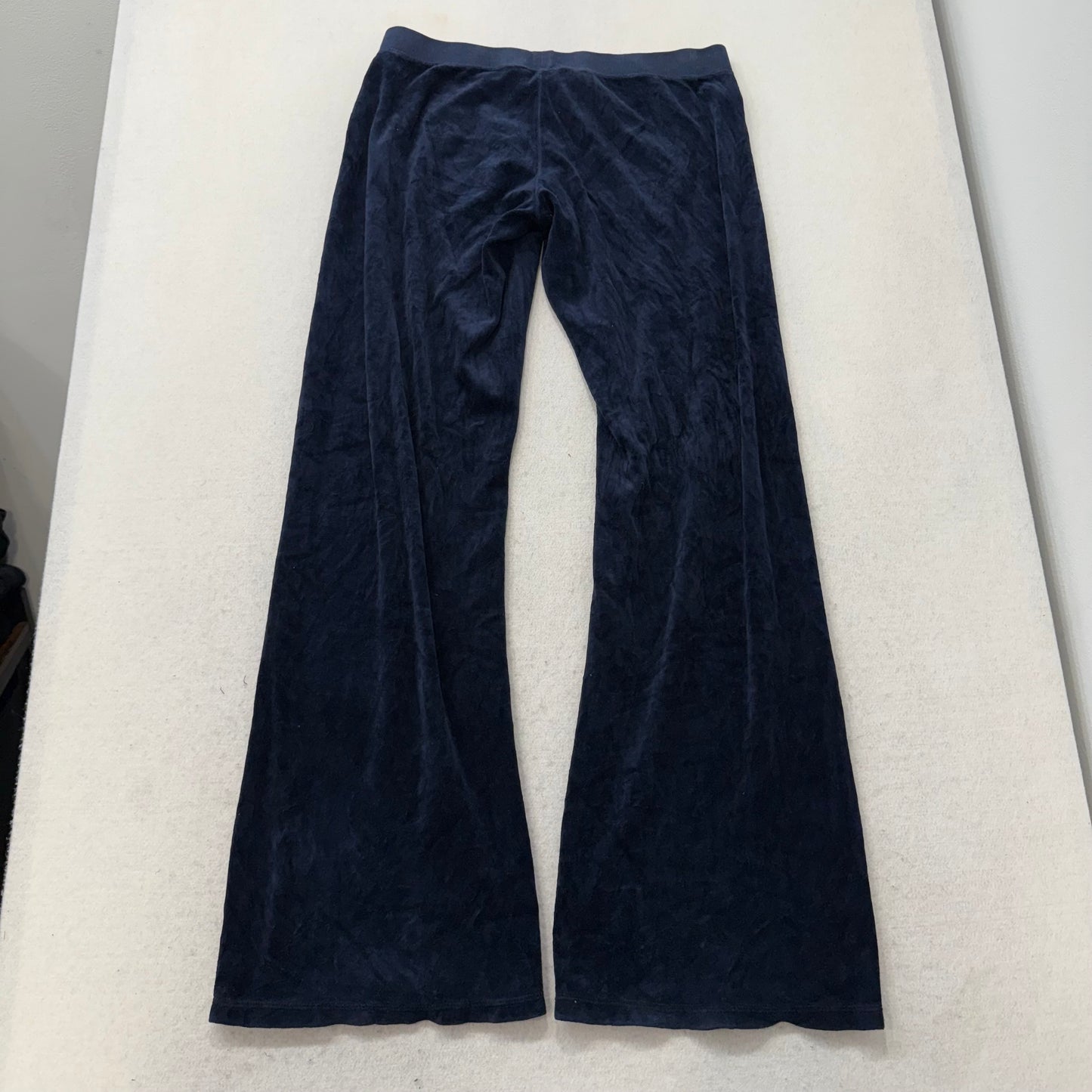 Vintage Juicy Couture Women's Navy Velour Flared Track Pant Loungewear Size L