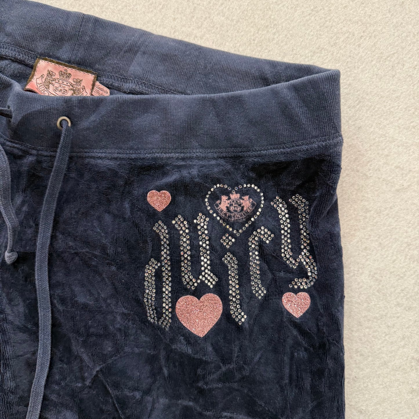 Juicy Couture Navy Velour Tracksuit Set Zip-Up Hoodie & Flared Pant Logo Size S