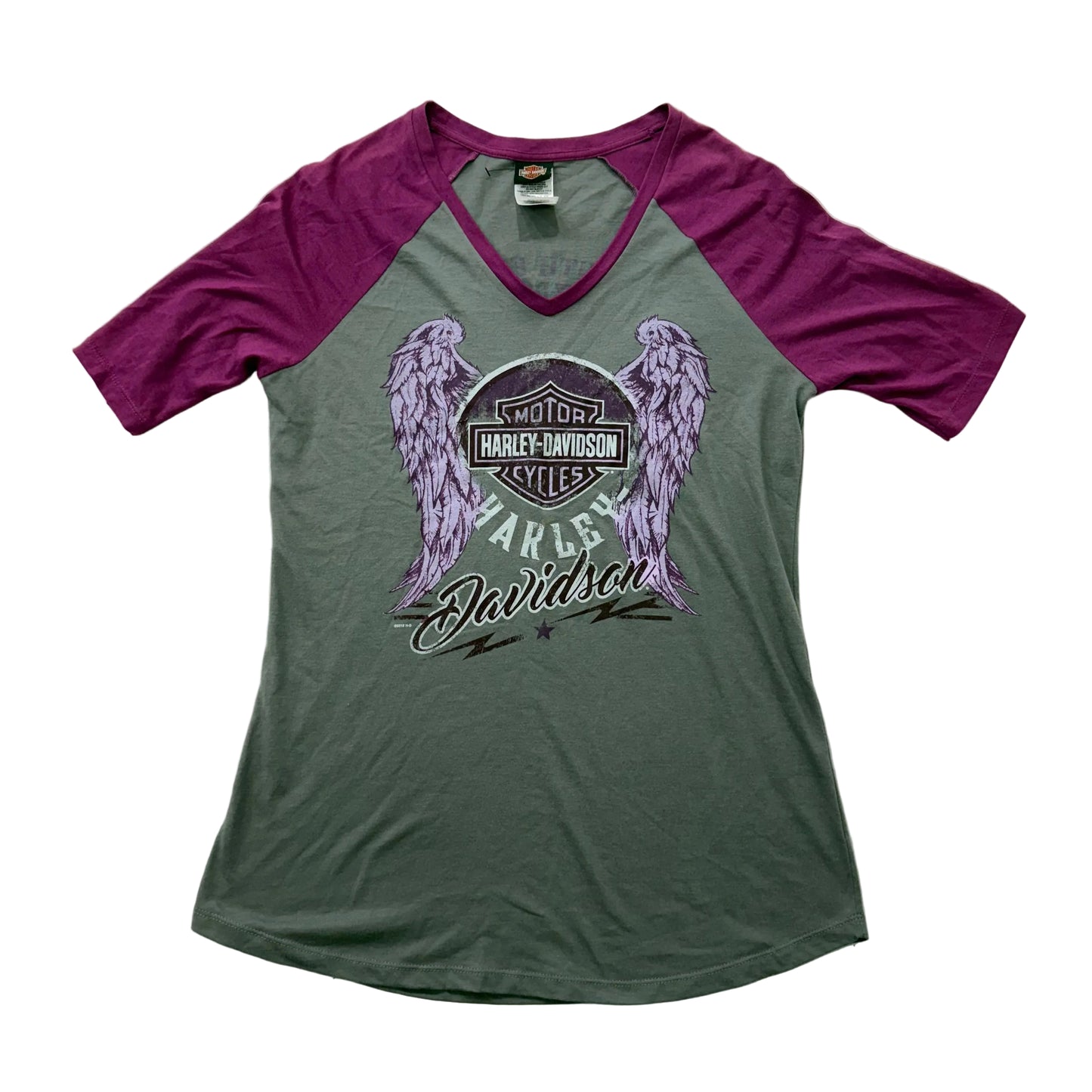 Harley-Davidson Women's Gray Purple Winged Graphic T-Shirt Raglan Sleeves Size L