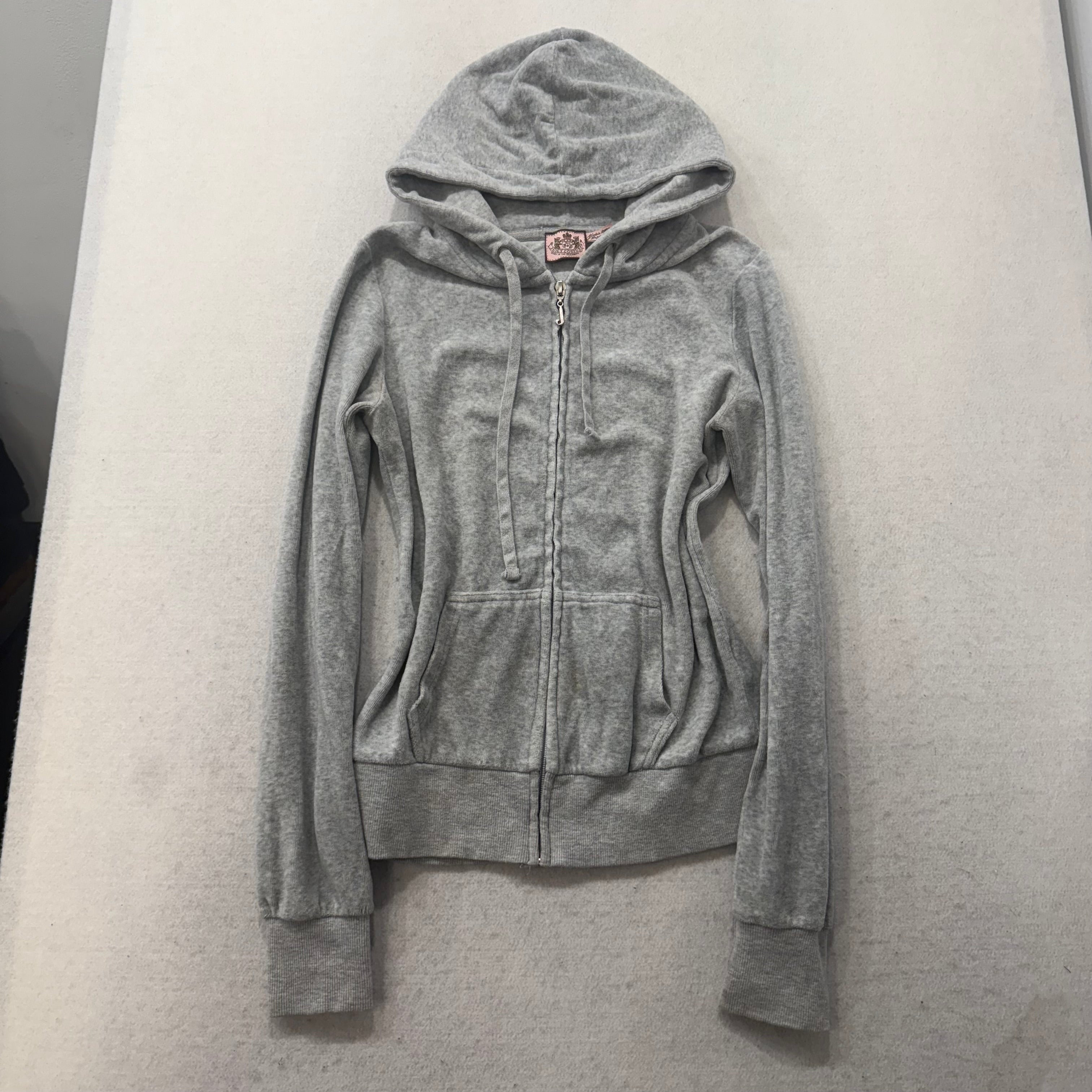 Juicy Couture Gray Velour Tracksuit Set Zip Up Hoodie & Flared Pants Y2K Size S