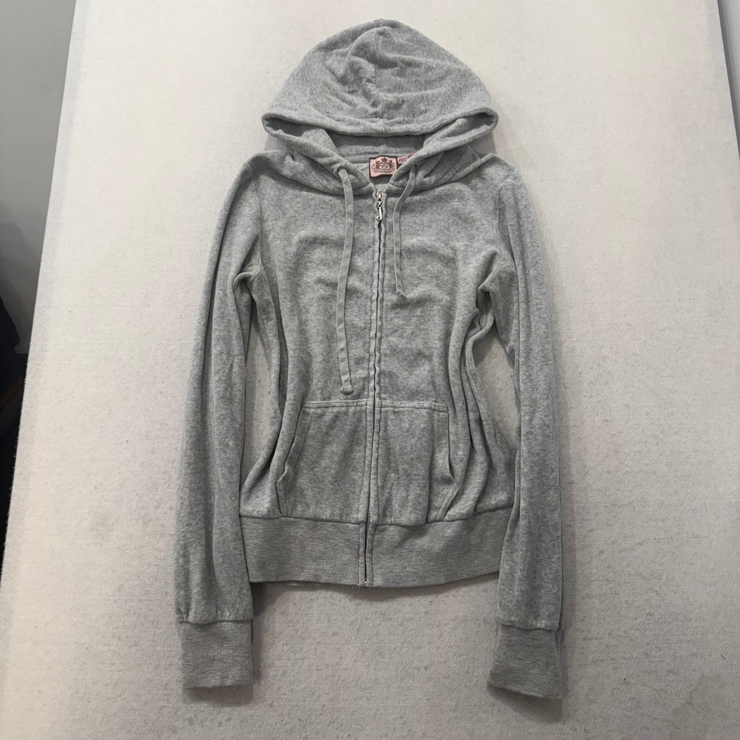 Juicy Couture Gray Velour Tracksuit Set Zip Up Hoodie & Flared Pants Y2K Size S