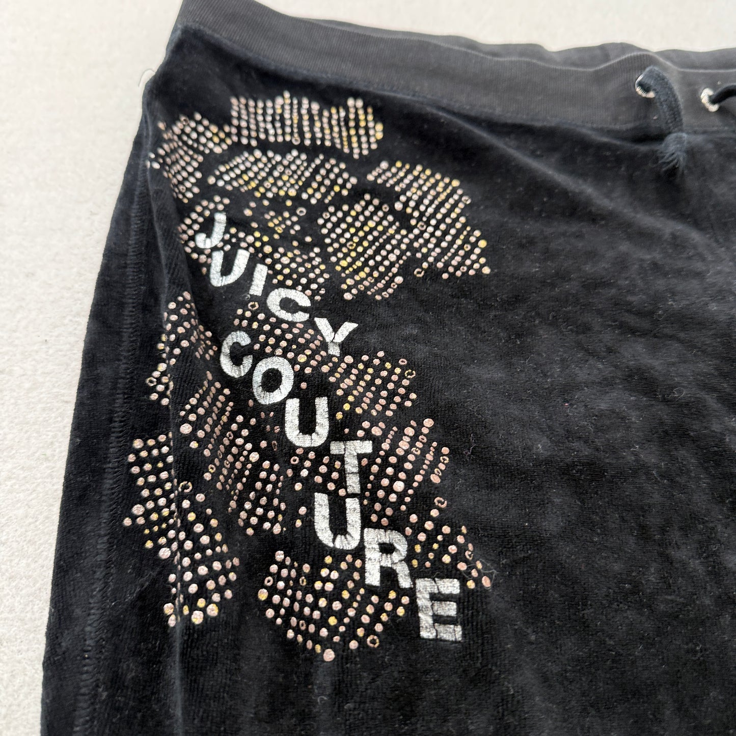 Vintage Juicy Couture Women's Black Velour Ruched Leg Pants Casual Logo Size L