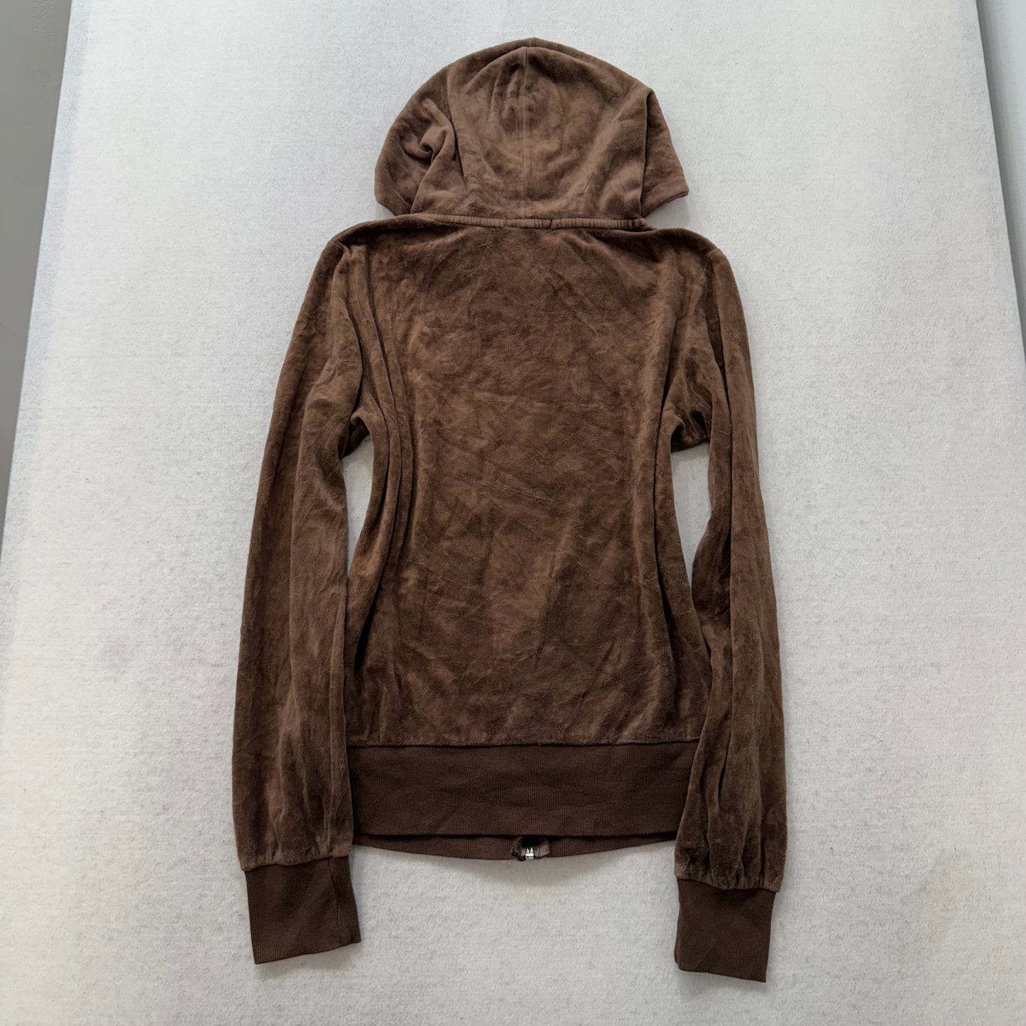 Vintage Juicy Couture Women's Brown Velour Full Zip Hoodie Loungewear Y2K Size S