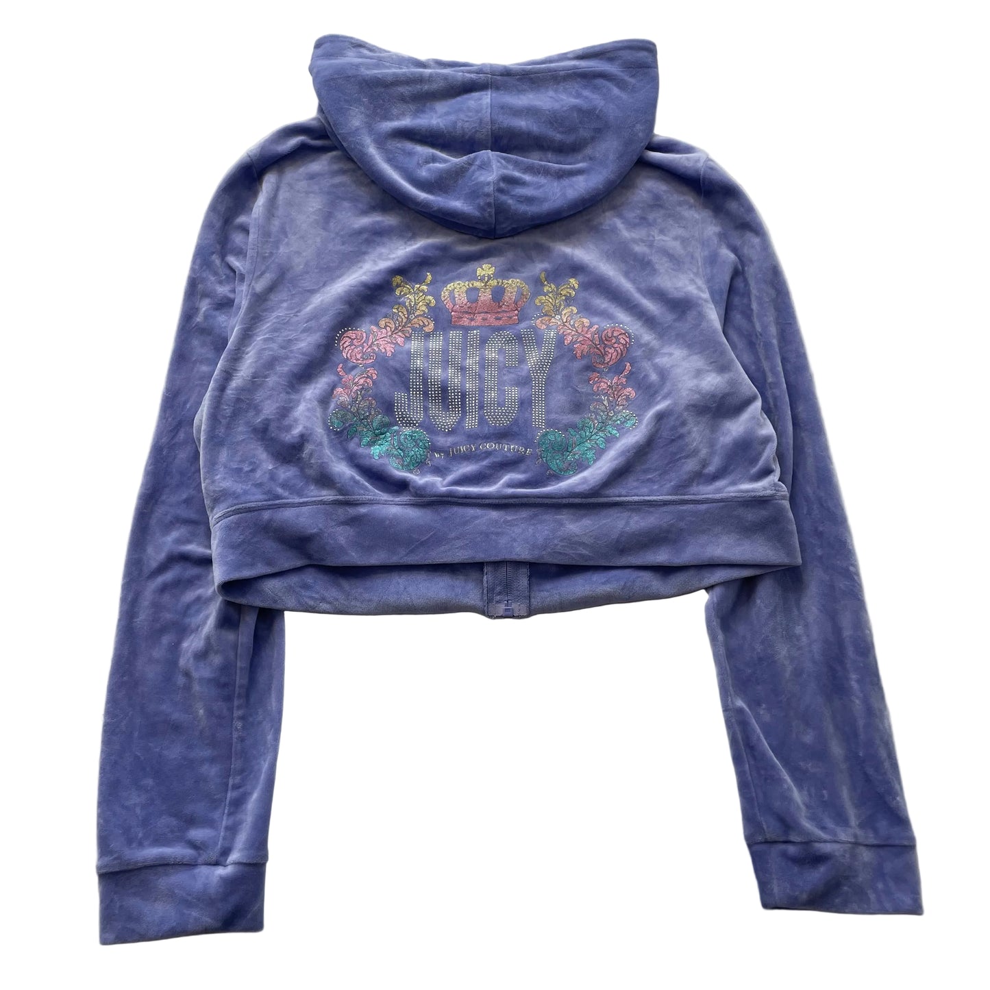 Juicy Couture Women's Periwinkle Blue Velour Zip Up Cropped Hoodie Logo Size 2XL