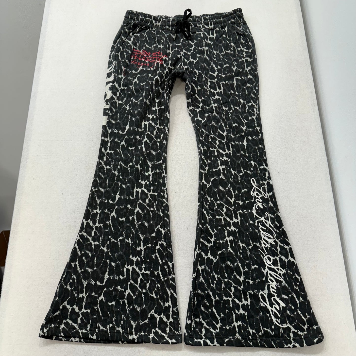ED HARDY “Baby Devil” BLACK LEOPARD PRINT FLARE PANTS