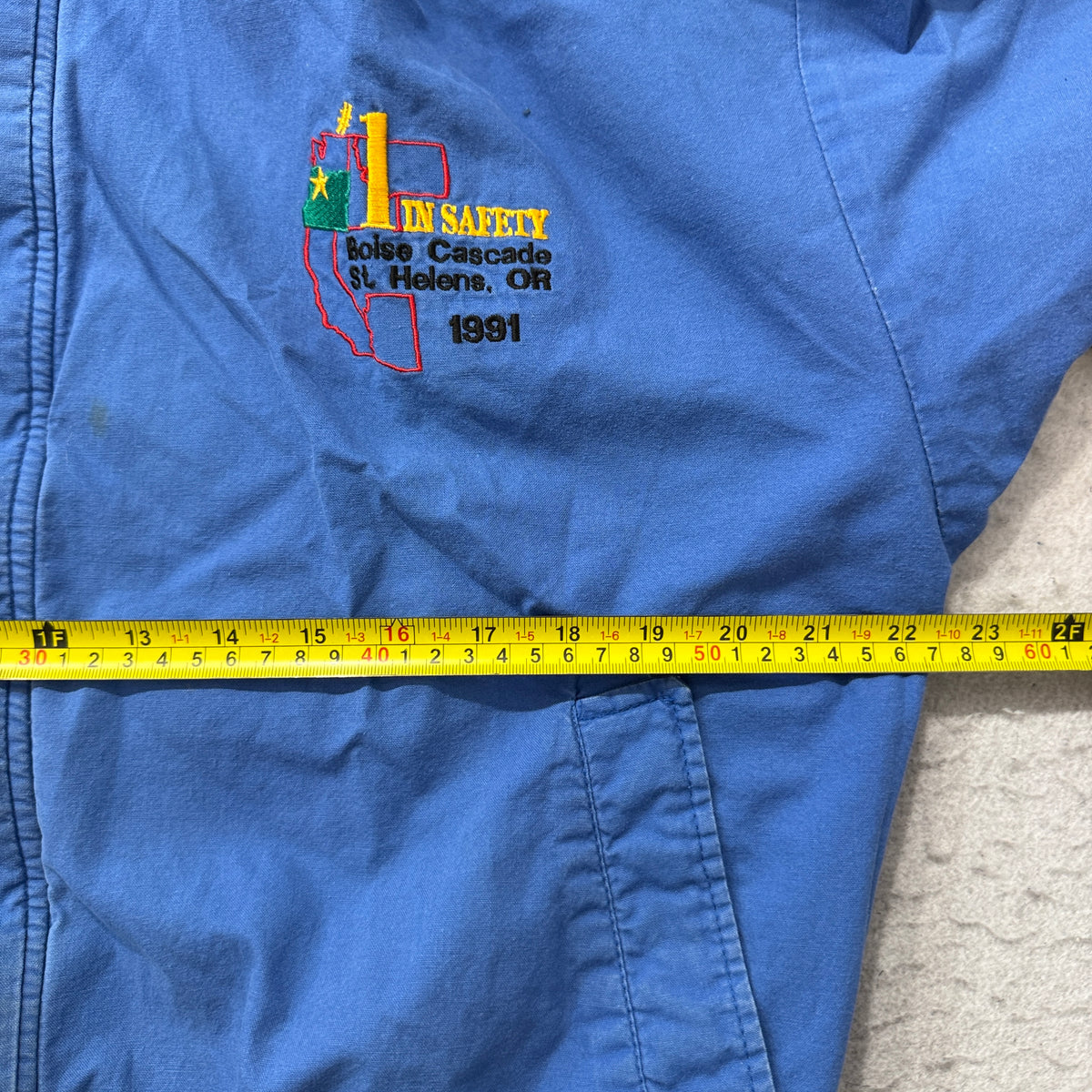 Ownco Marketing Vintage Blue Bomber Jacket Safety Embroidered USA Size L photo 4