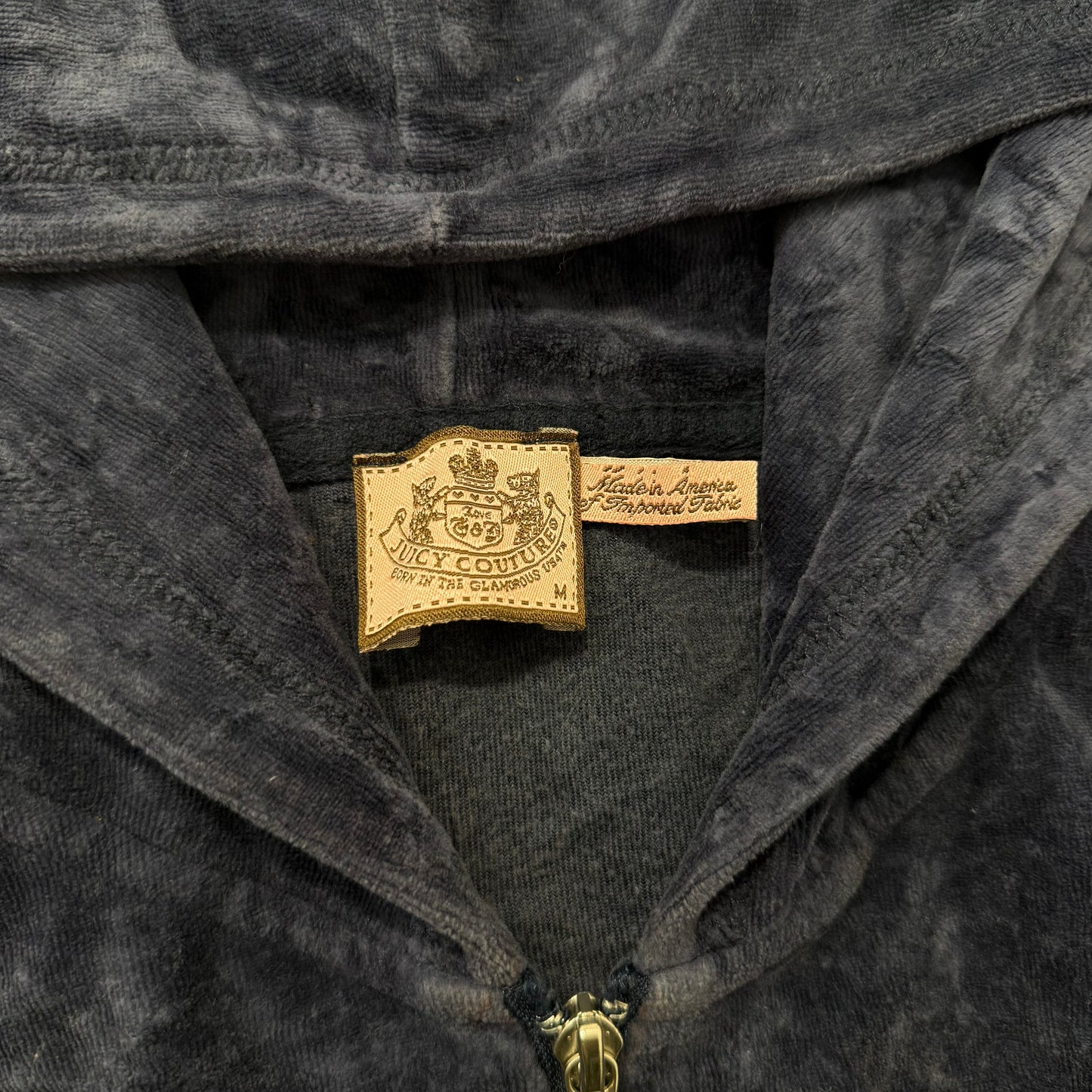 Juicy Couture Navy Blue Velour Tracksuit Set Zip Up Hoodie & Flared Pant Size S