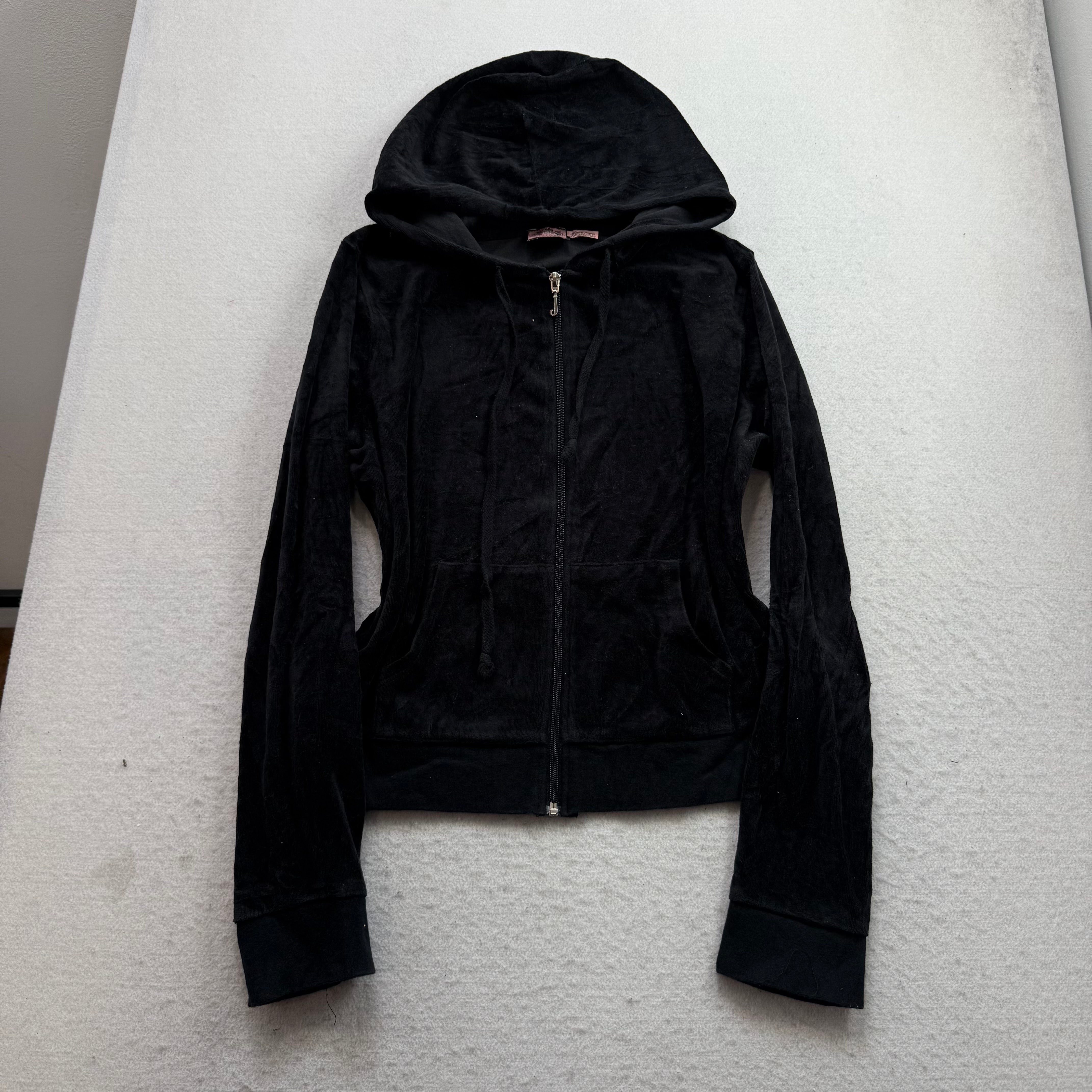 Vintage Juicy Couture Womens Black Velour Tracksuit Set Hoodie & Pant Y2k Size L