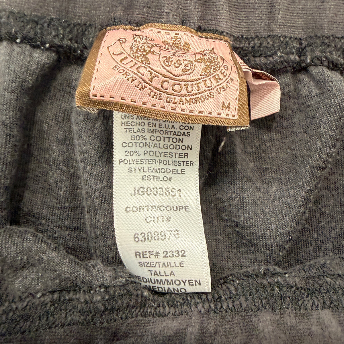 Juicy Couture charcoal pants brand and care tags size M