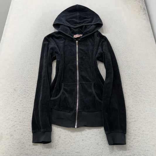 Juicy Couture Women's Black Velour Full Zip Hoodie Queen Of Corture Y2K Size M