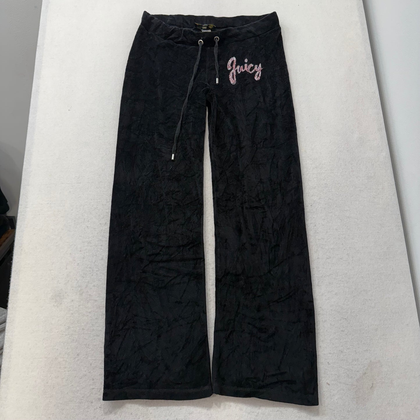 Juicy Couture Black Velour Tracksuit Set Zip Up Hoodie & Flare Pant Logo Size XL