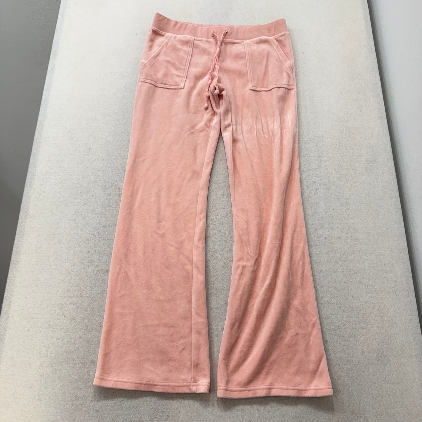 Juicy Couture Women Pastel Pink Velour Flared Track Pant Snap-Flap Pocket Size M