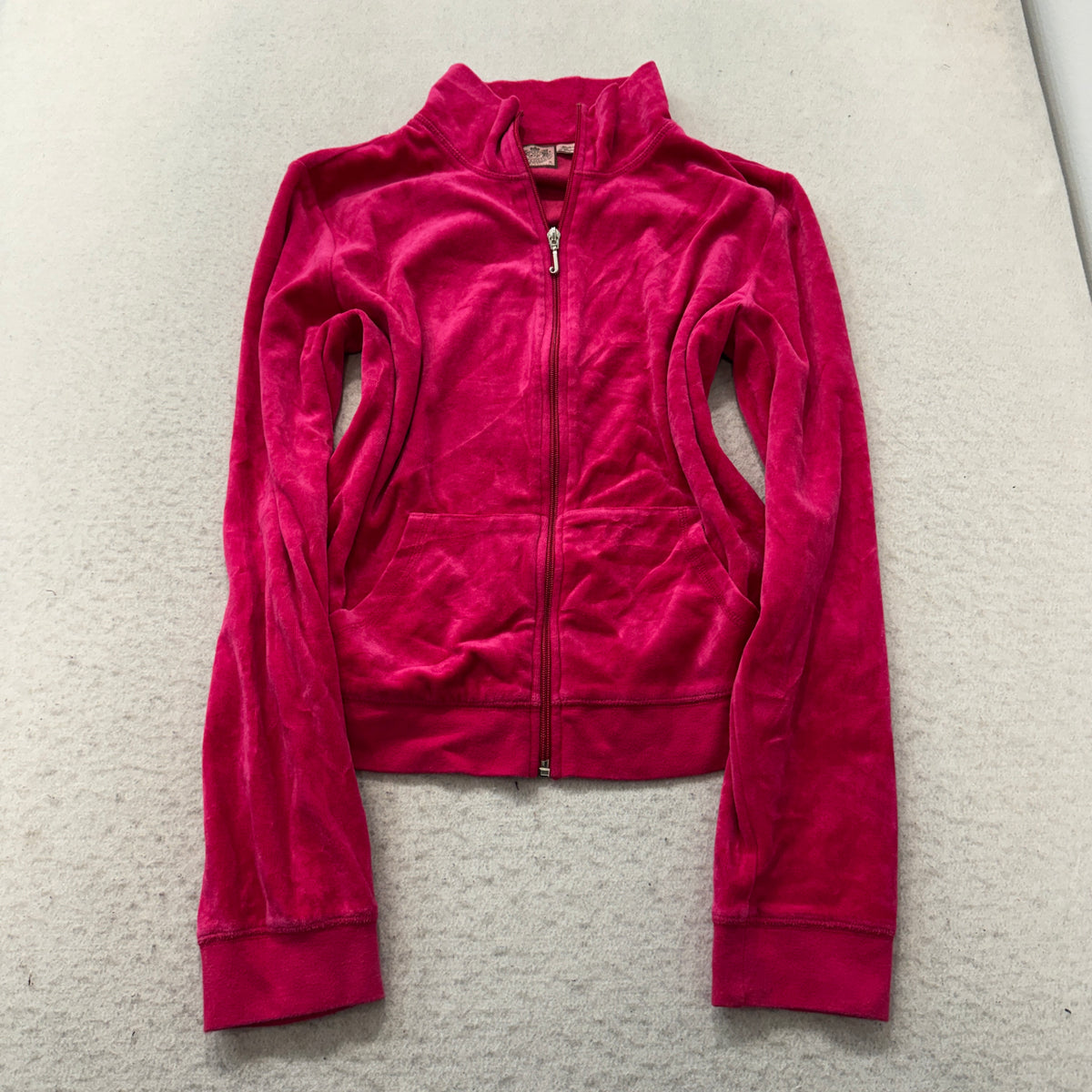 Juicy Couture Women's Hot Pink Velour Zip-Up Track Jacket Butterfly Graphic - XL