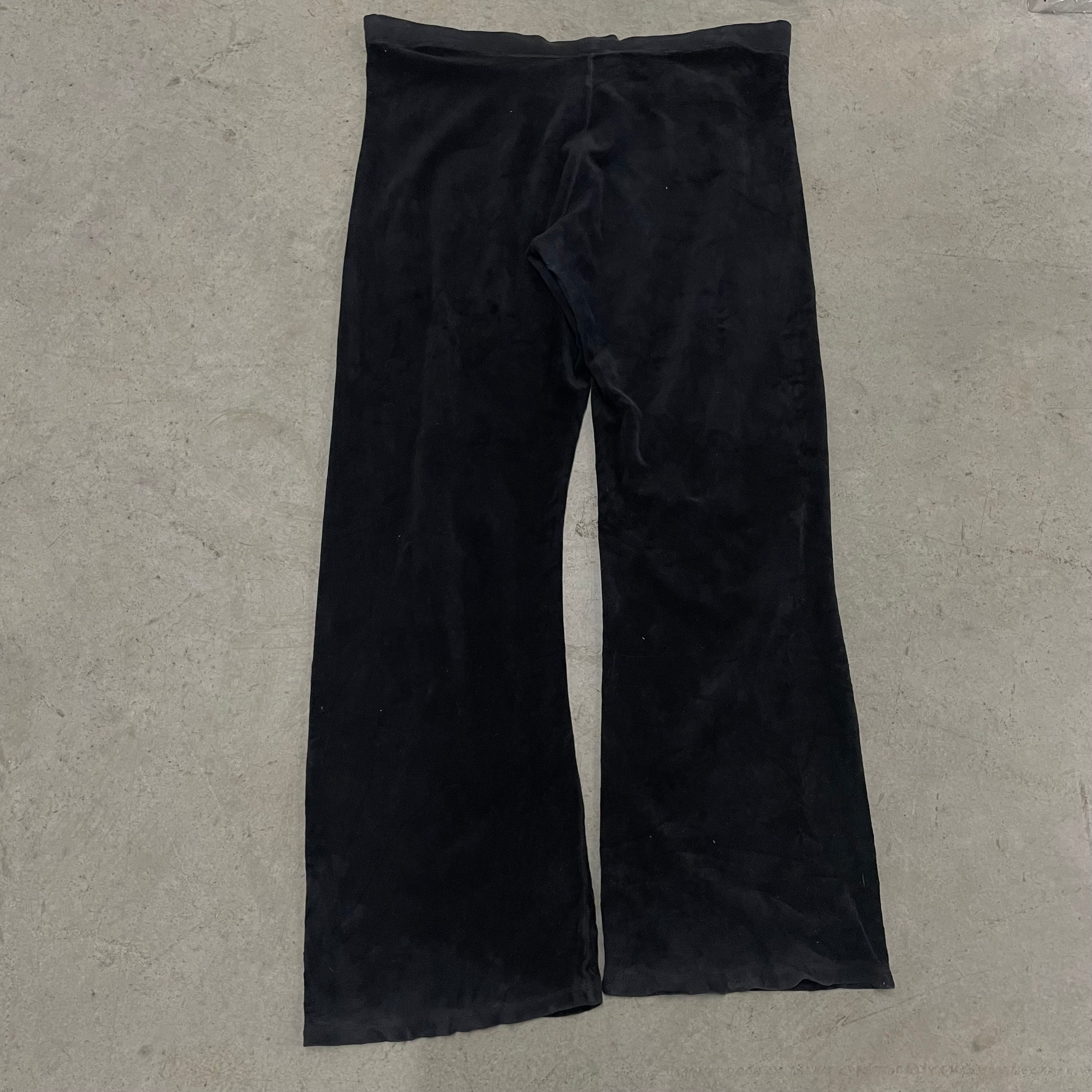 Vintage Juicy Couture Rhinestone Heart Black Velour Flared Pants Size L